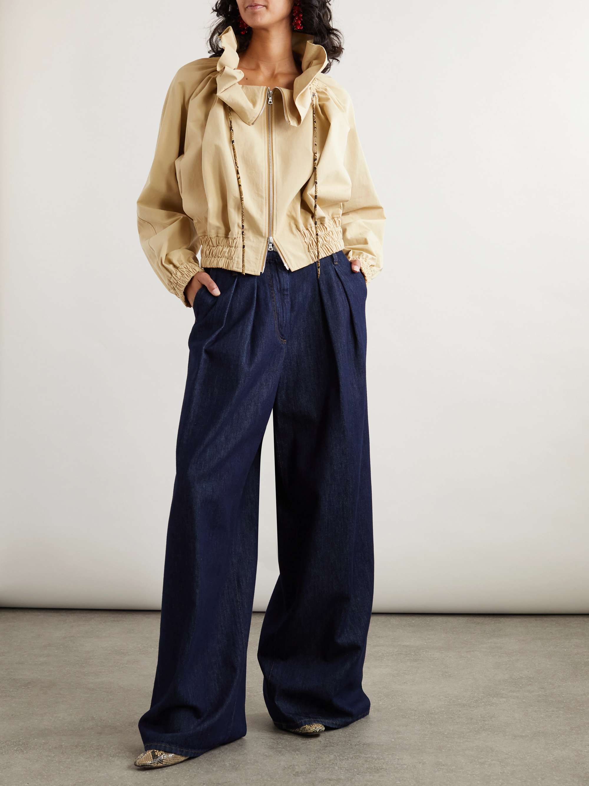 Cropped ruffled cotton-canvas jacket view