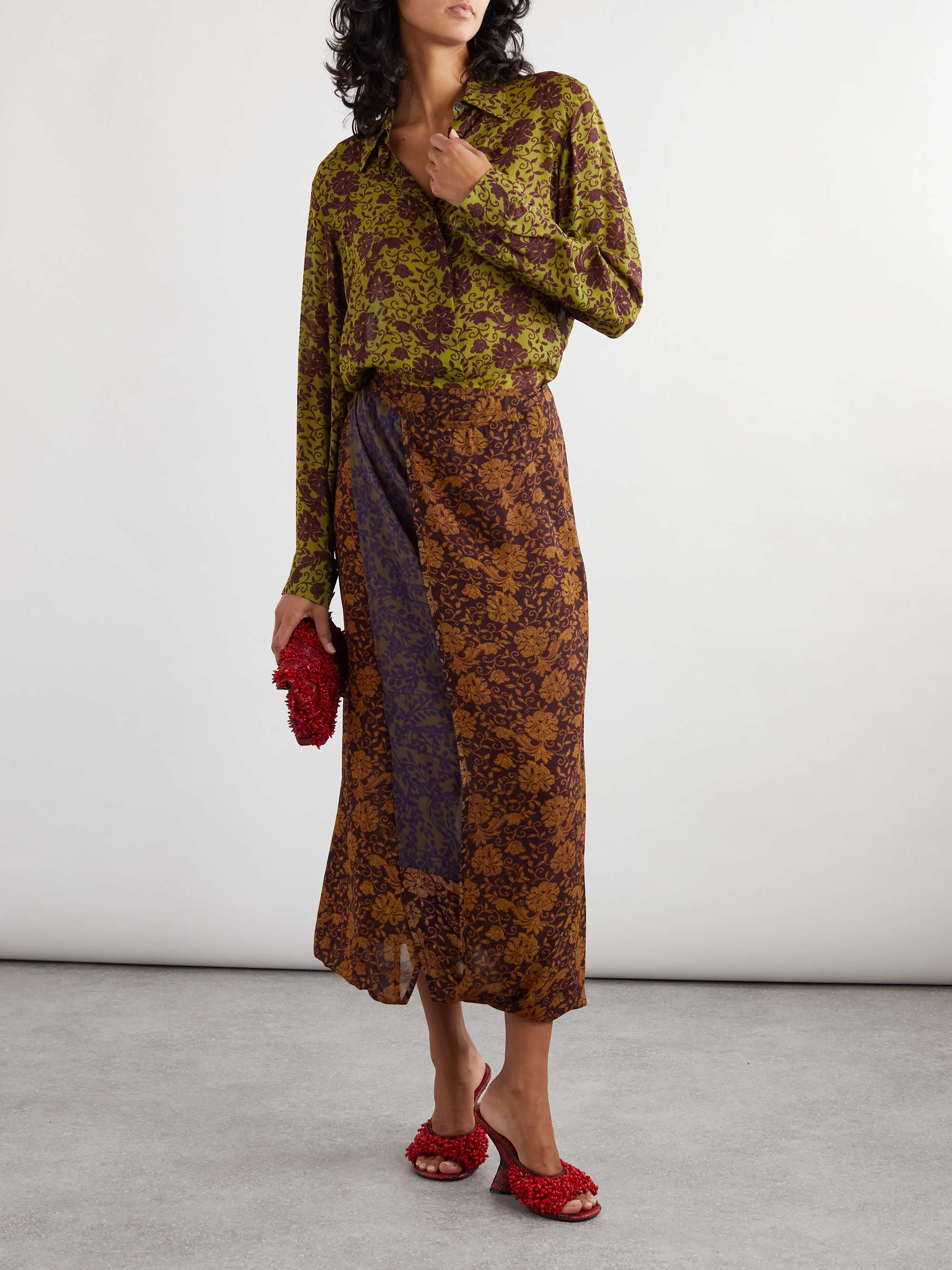 Floral-print chiffon midi skirt view