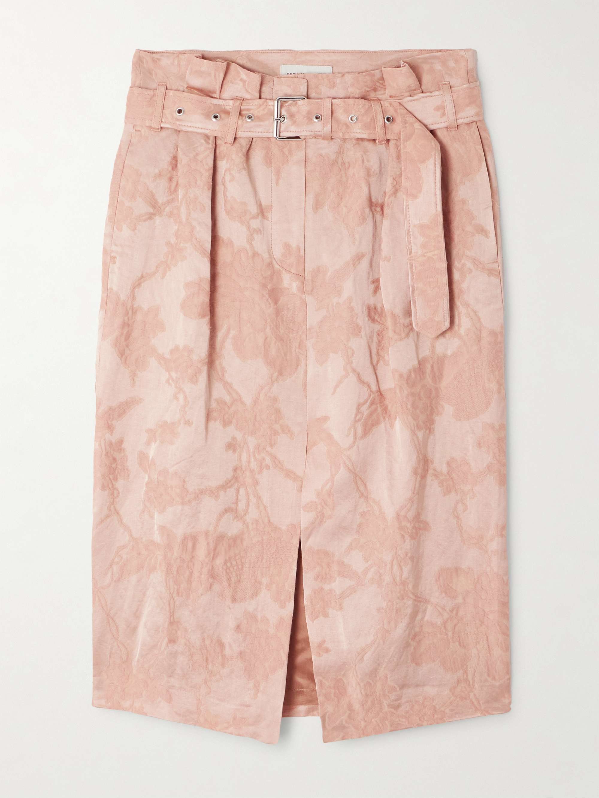 Belted pleated linen-blend jacquard skirt view