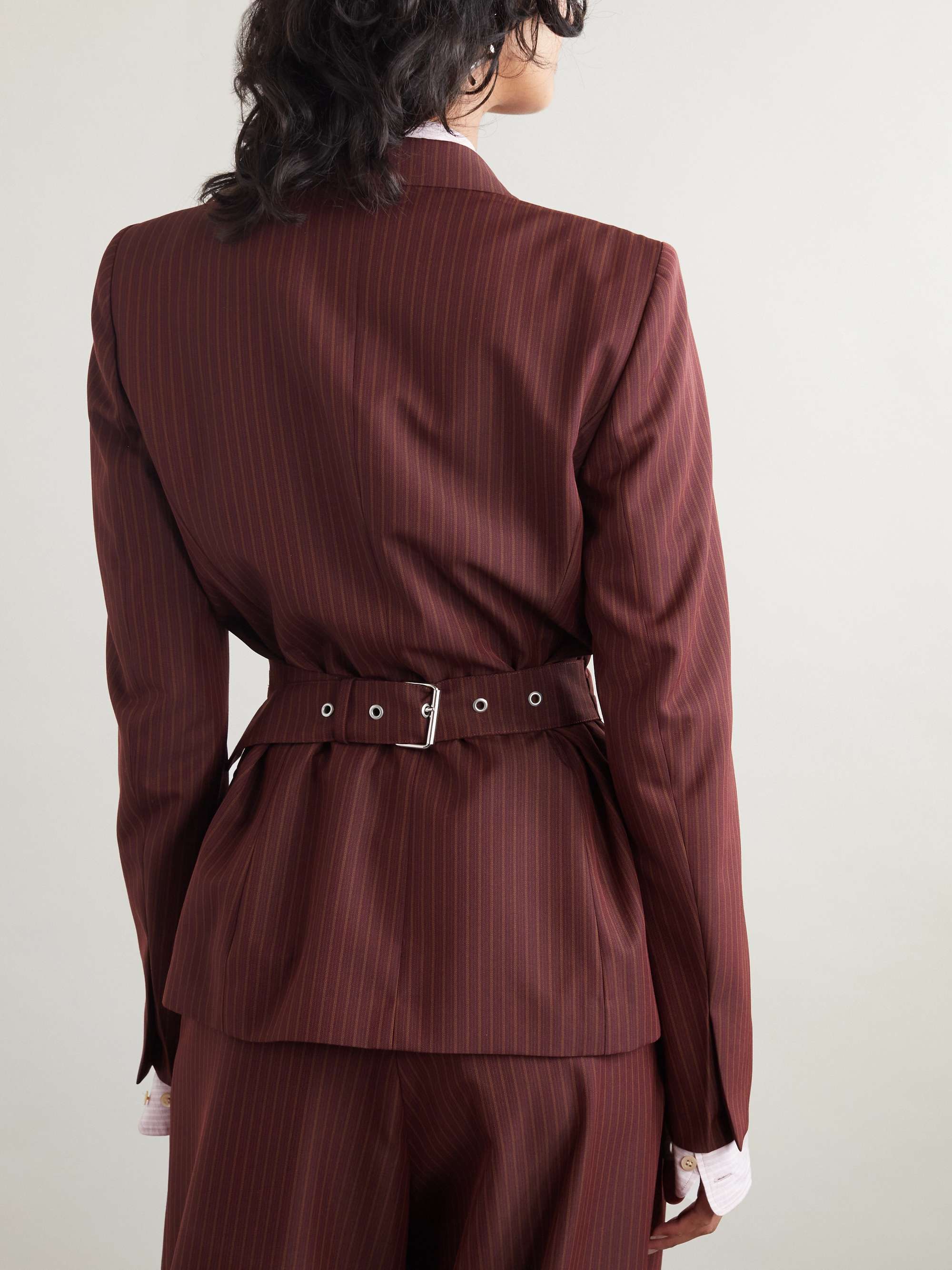Pinstriped wool-blend blazer view