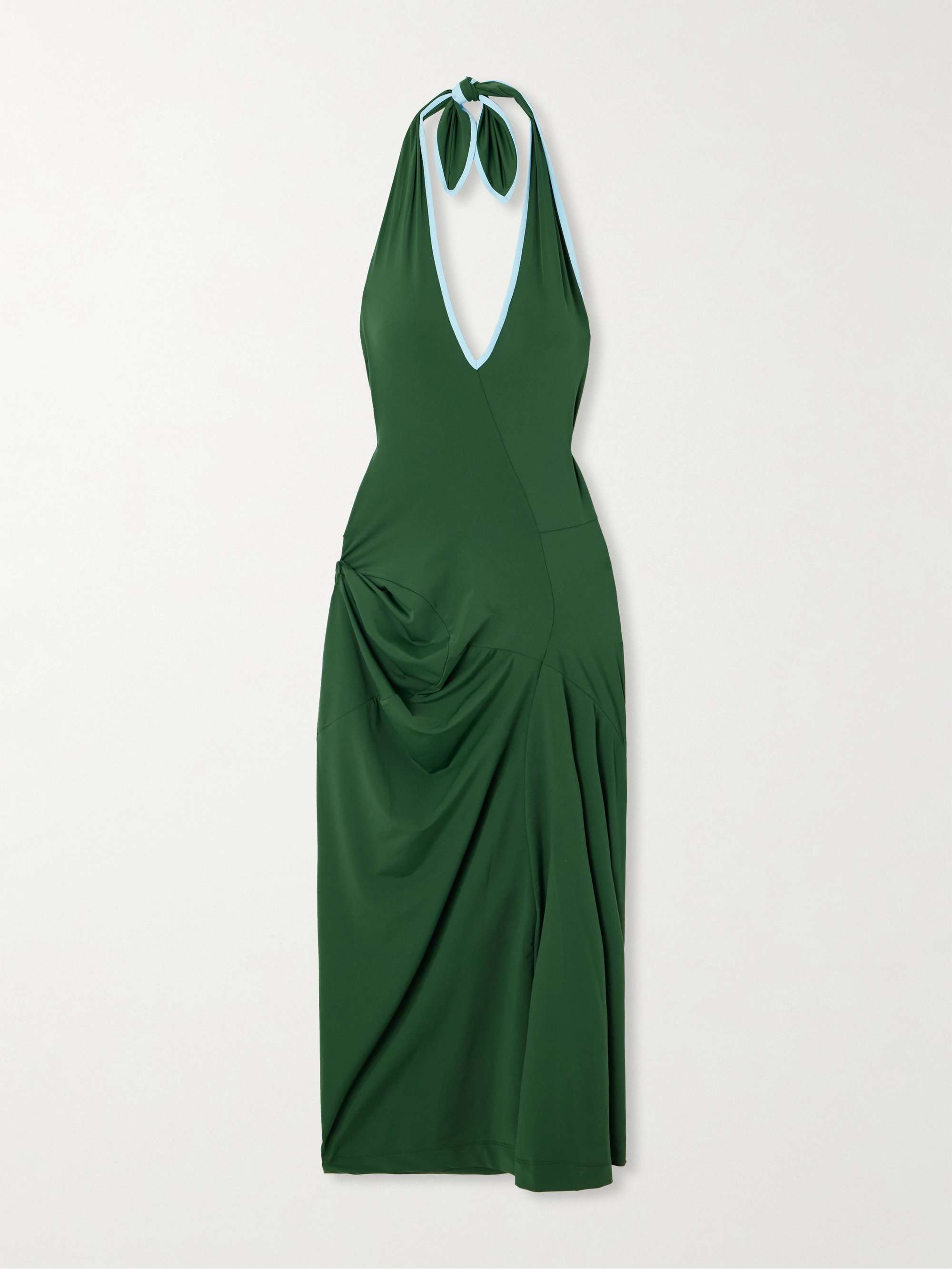 Gathered two-tone stretch-jersey halterneck midi dress view