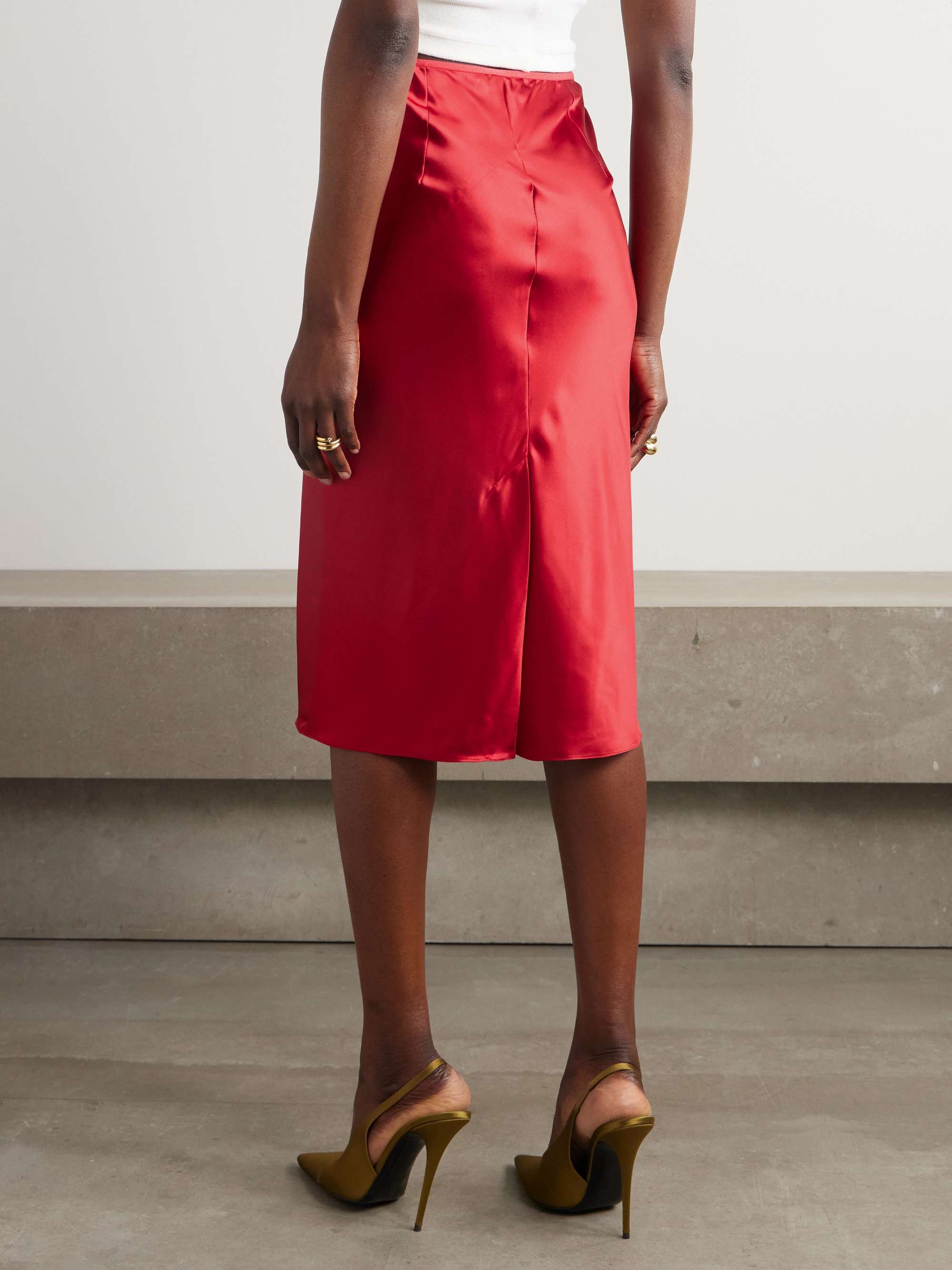 Stretch-silk satin midi skirt view