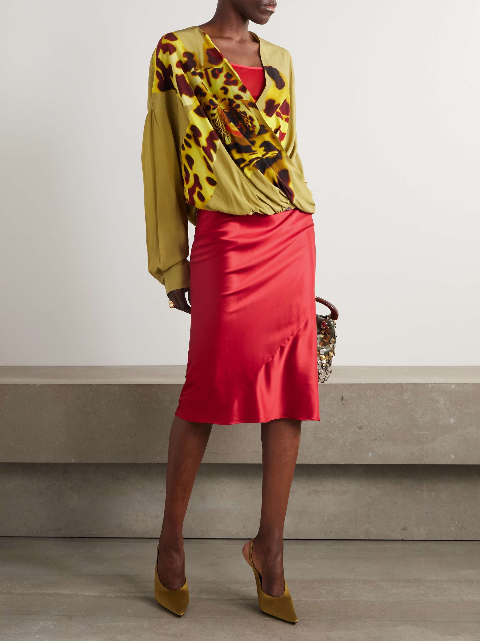 Stretch-silk satin midi skirt view