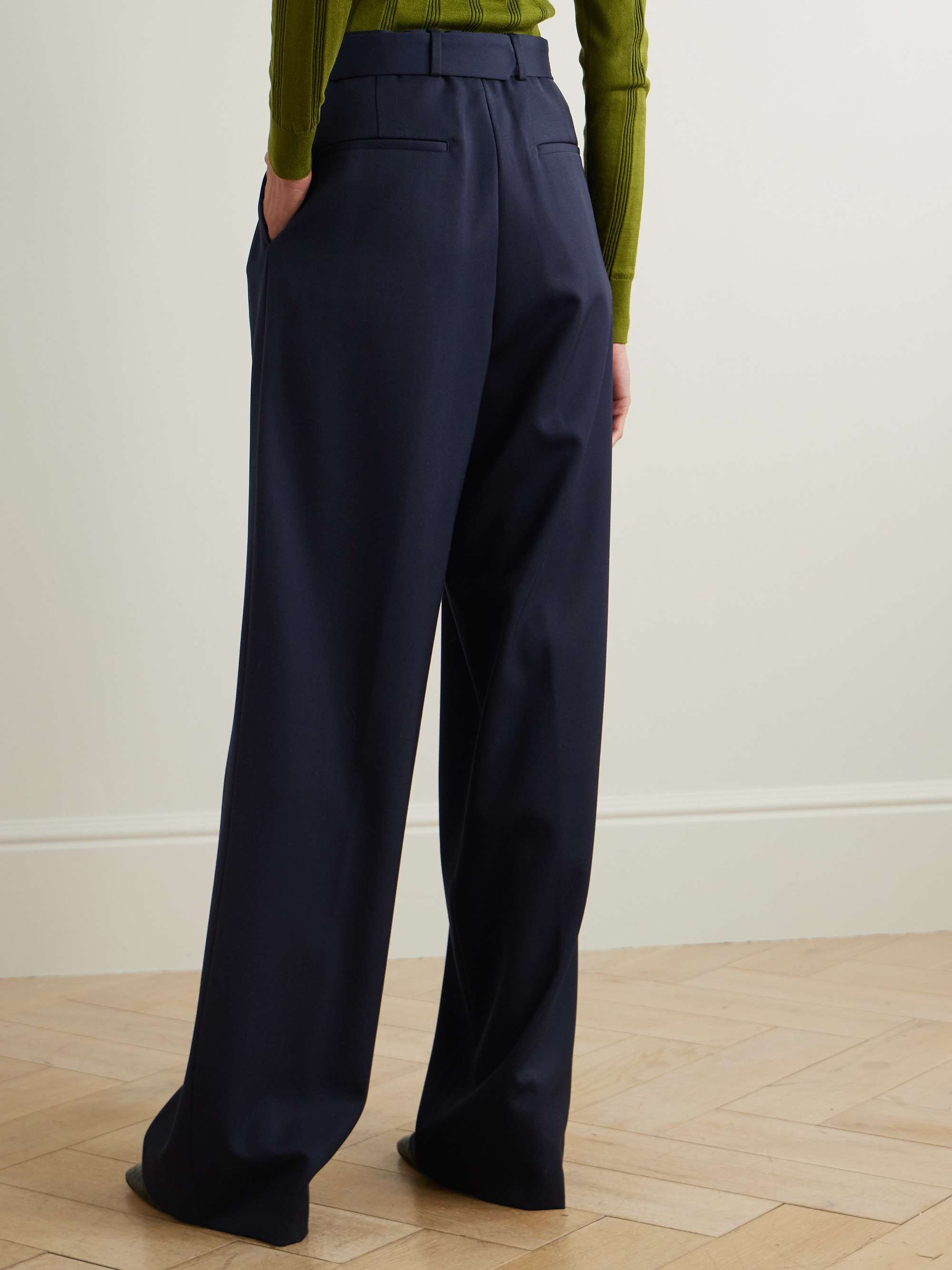 Belted pleated wool-twill wide-leg pants view