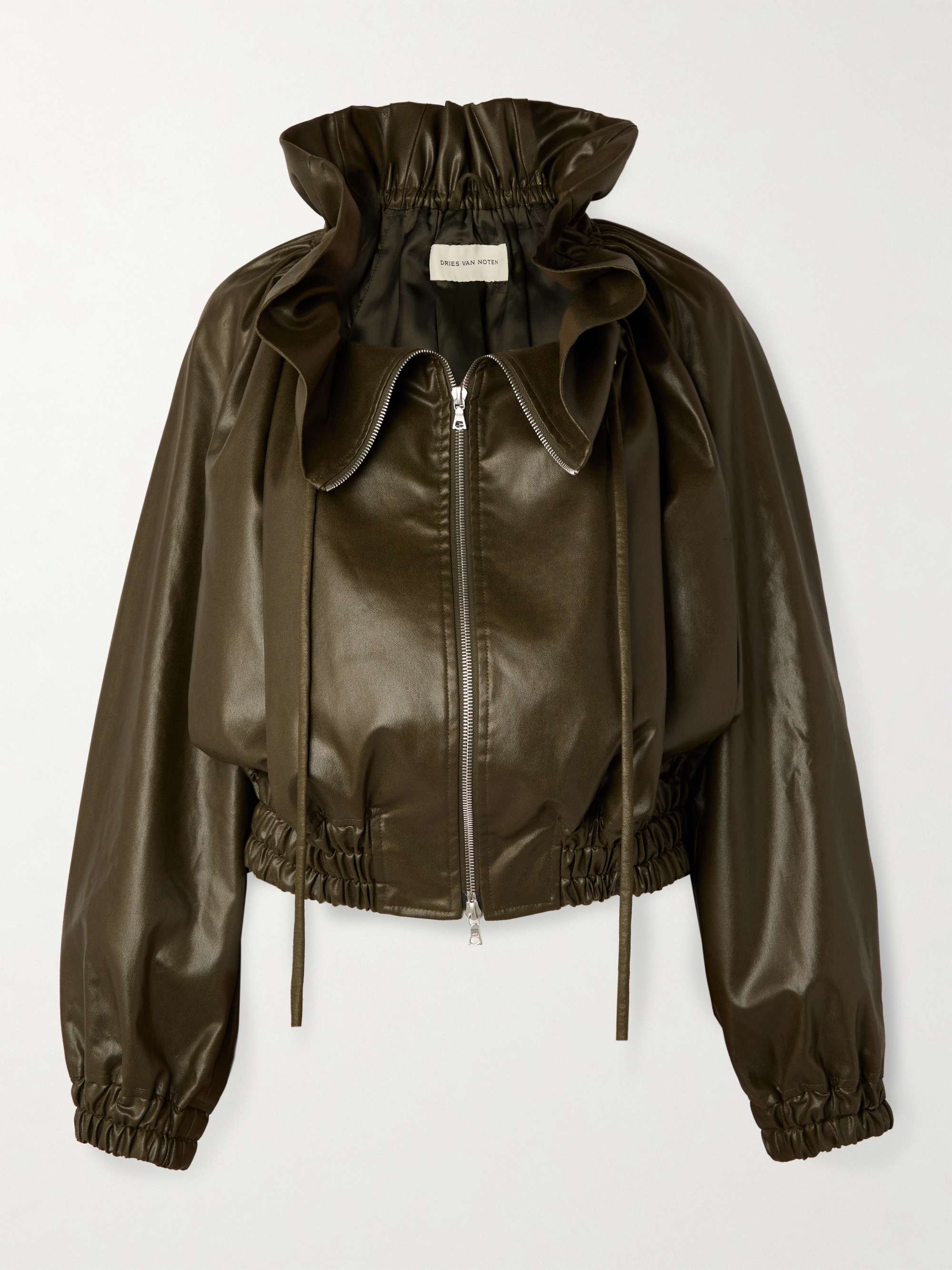 Cropped ruffled faux leather bomber jacket view