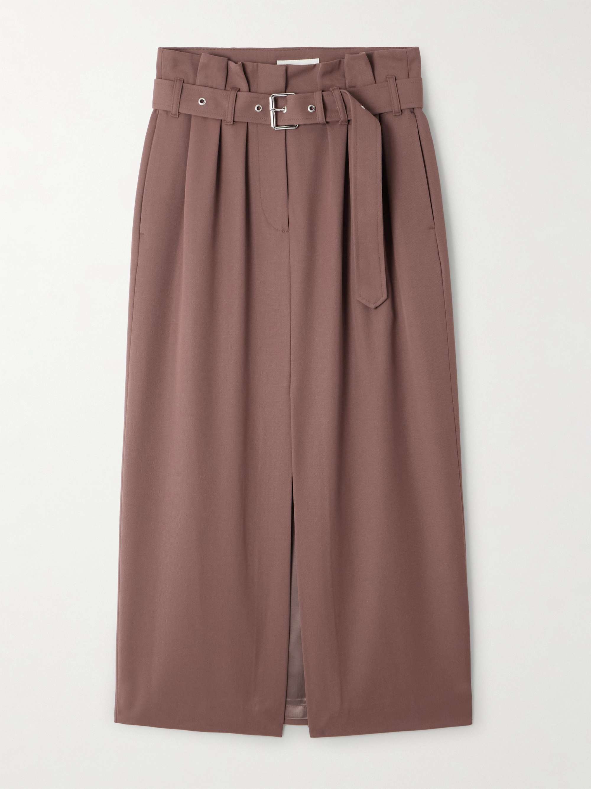 Belted pleated wool-twill midi skirt view
