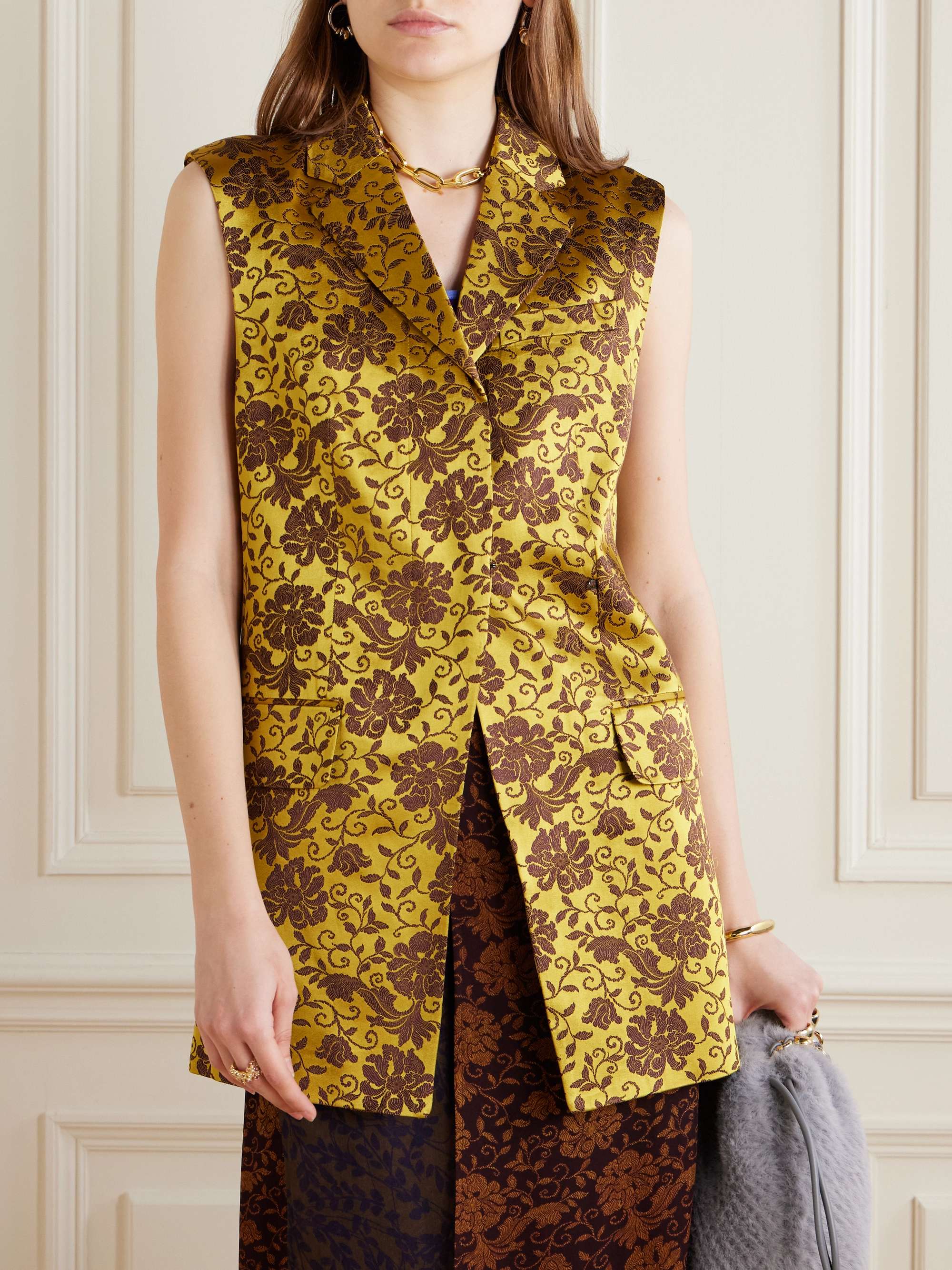 Asymmetric satin-jacquard vest view