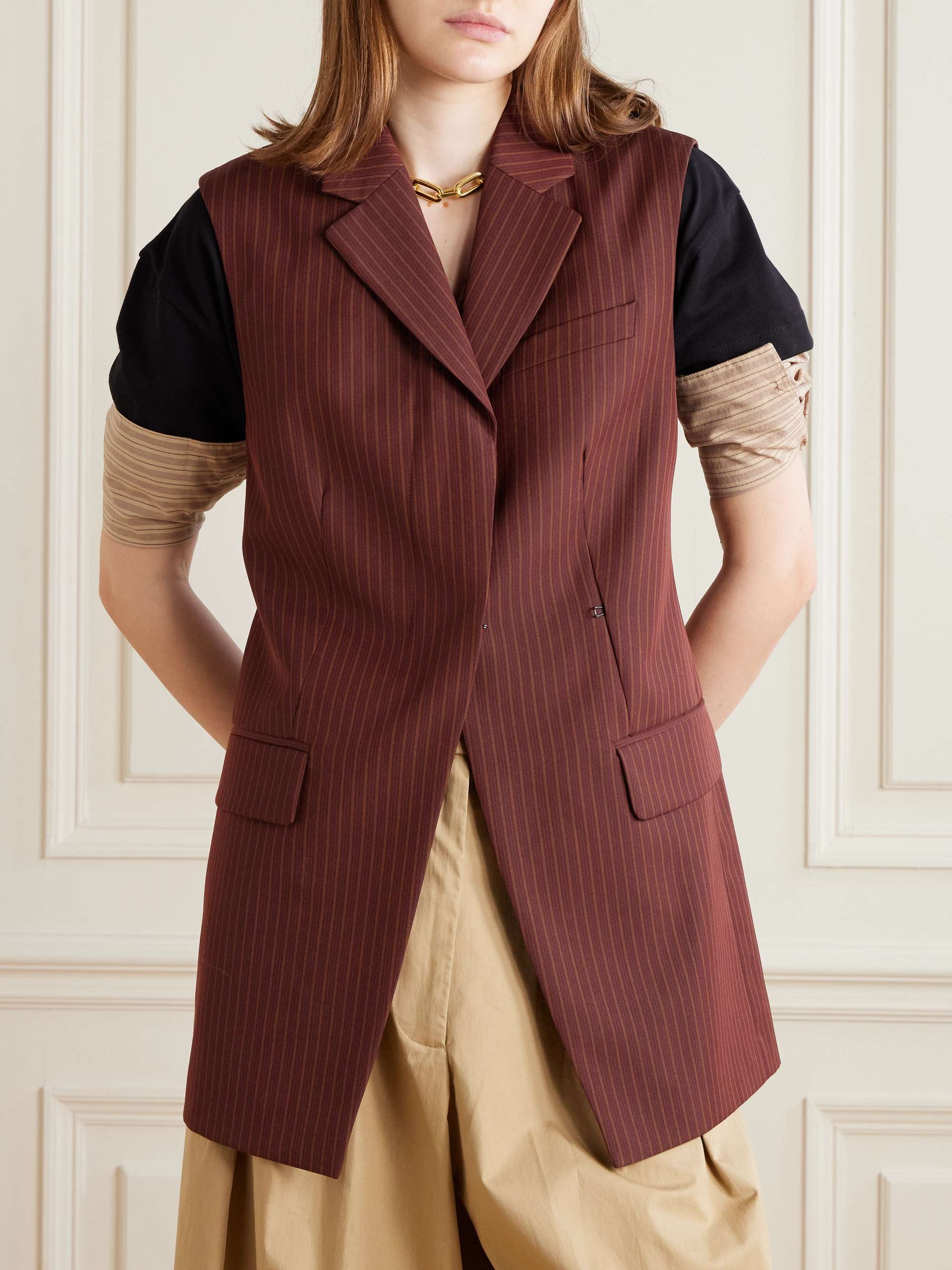 Striped wool-blend twill vest view