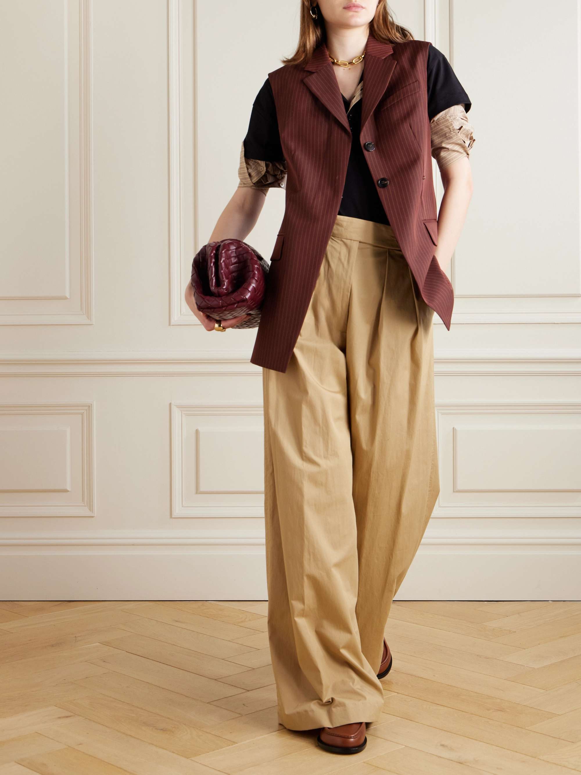 Striped wool-blend twill vest view