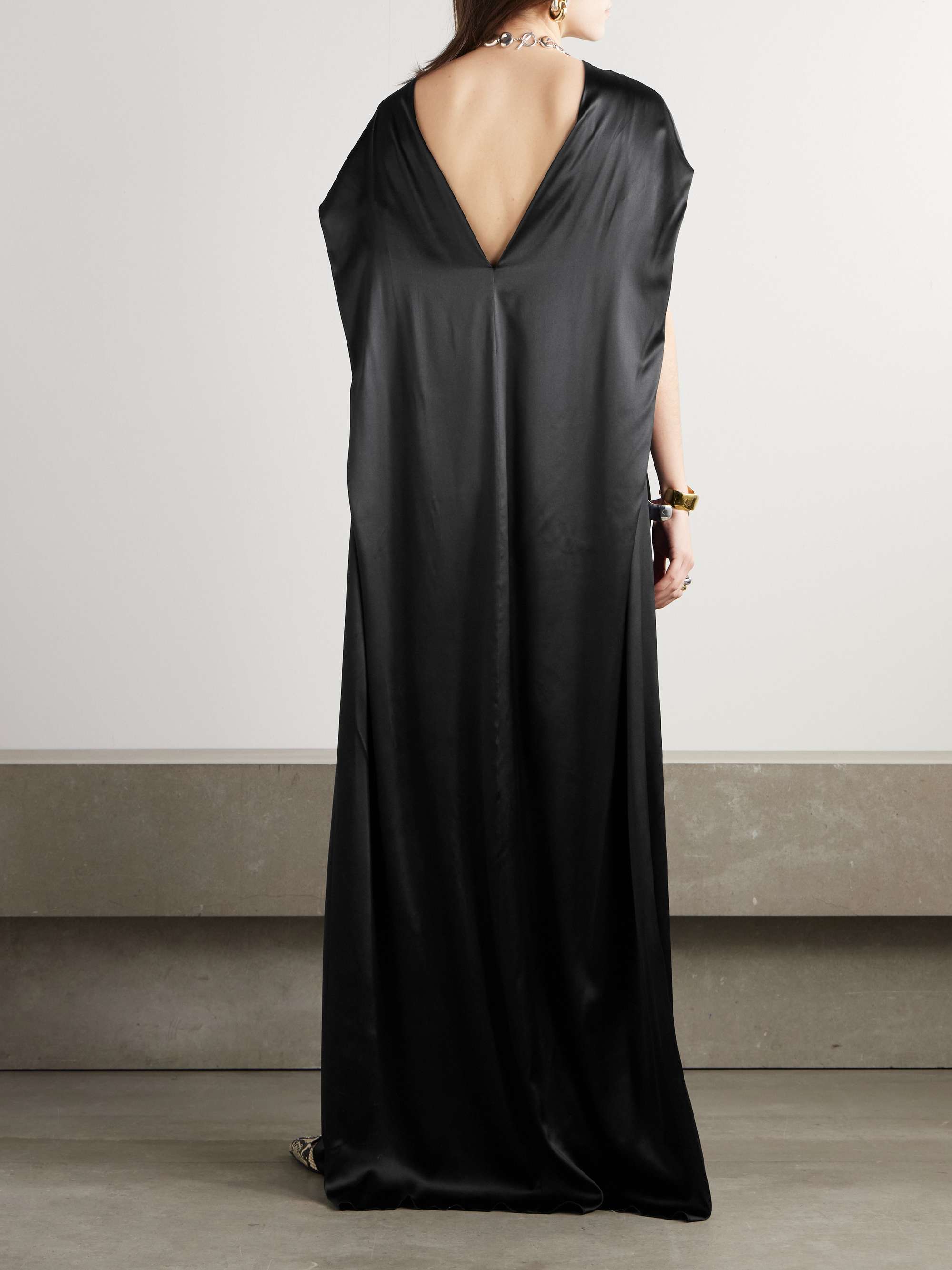 Open-back draped silk-blend satin gown view