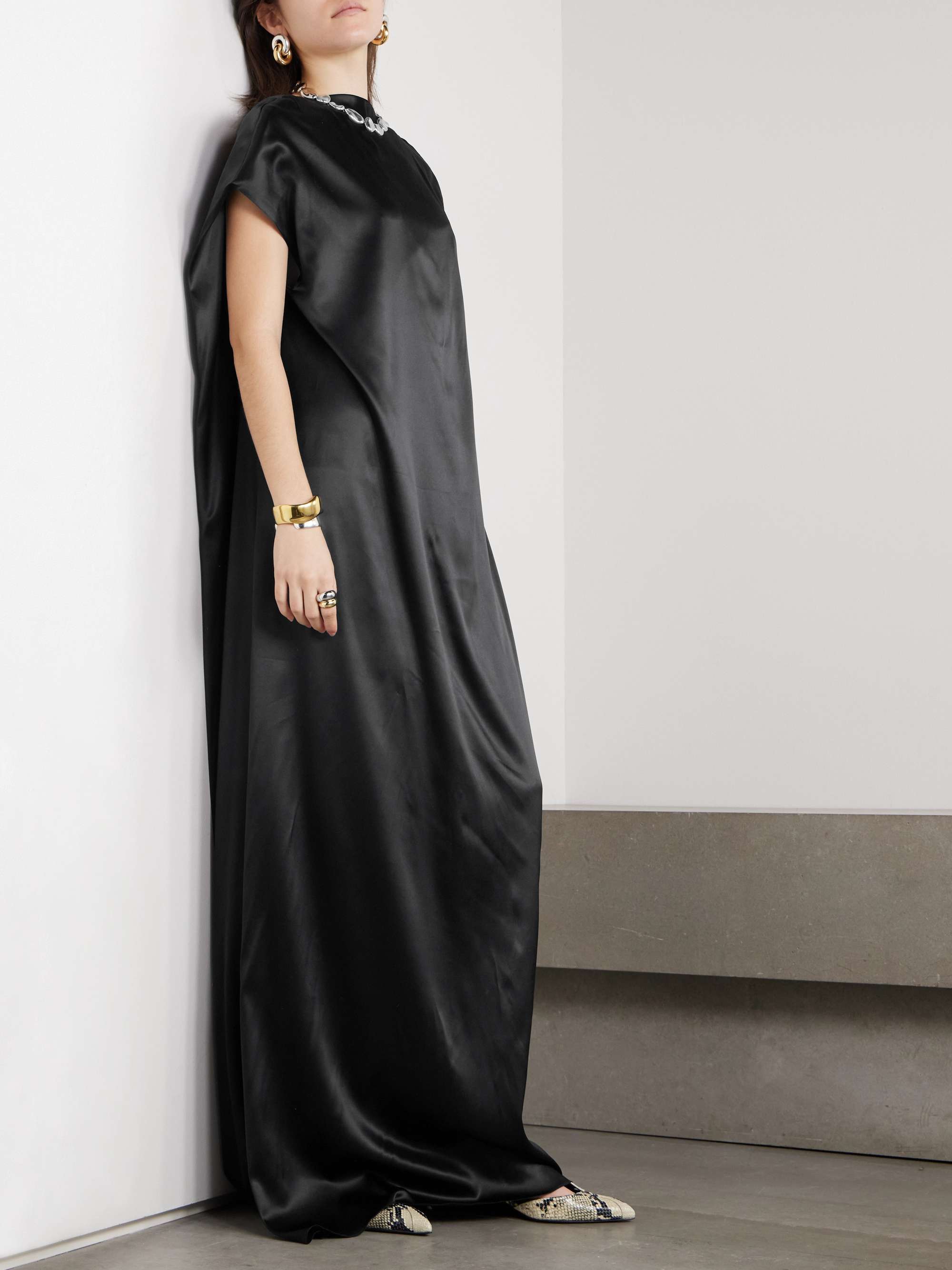 Open-back draped silk-blend satin gown view
