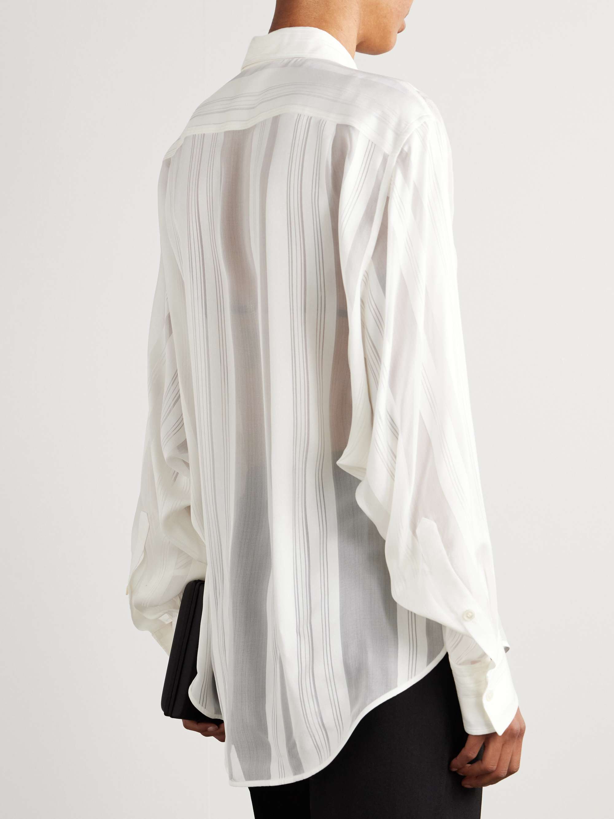 Paneled organic silk-chiffon and satin shirt view