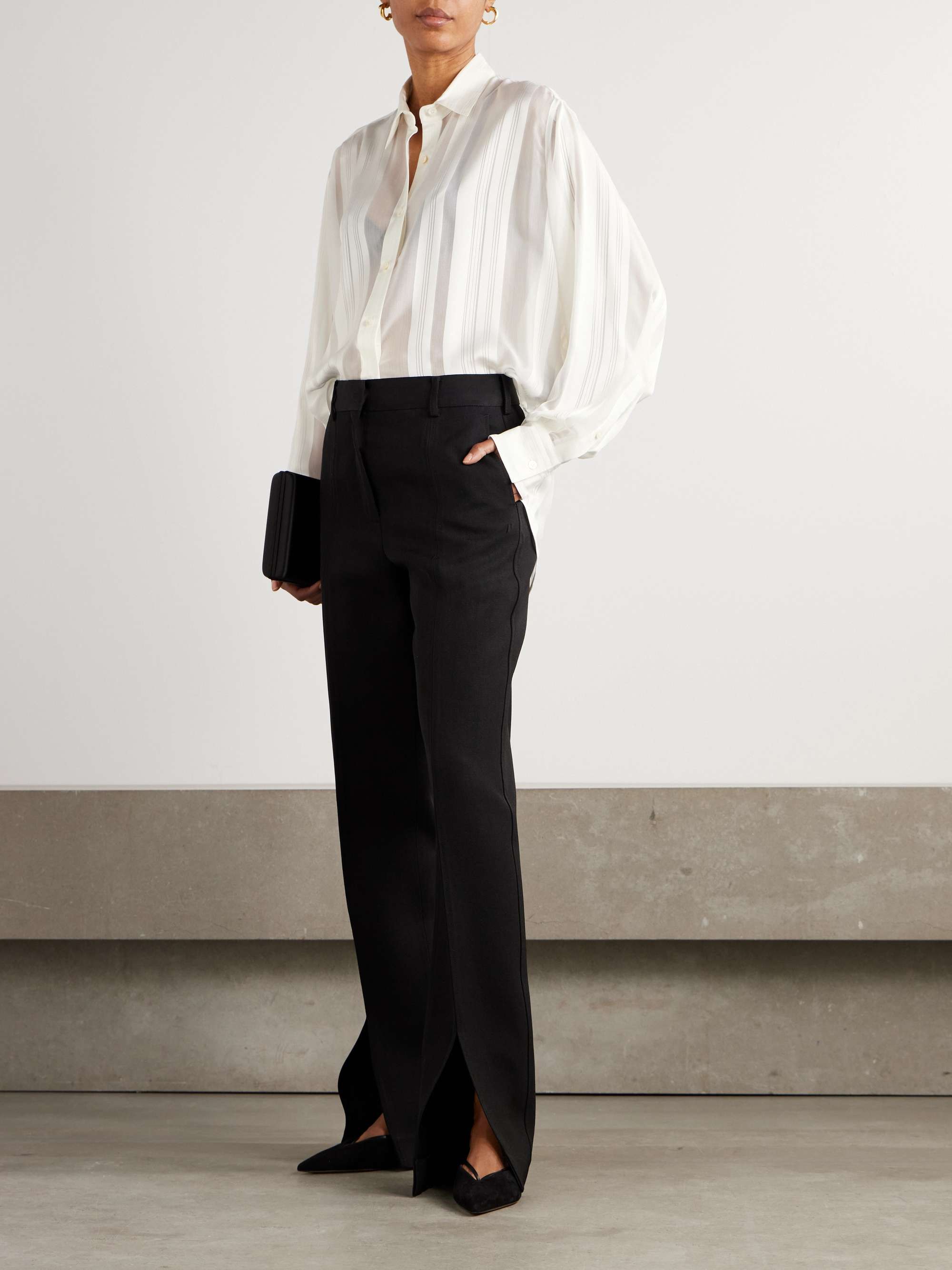 Paneled organic silk-chiffon and satin shirt view