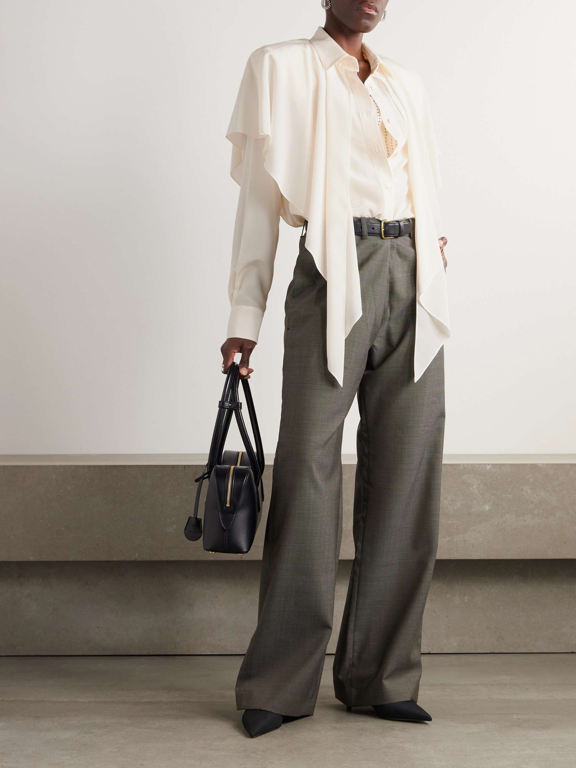 Cape-effect organic silk-crepe de chine shirt view