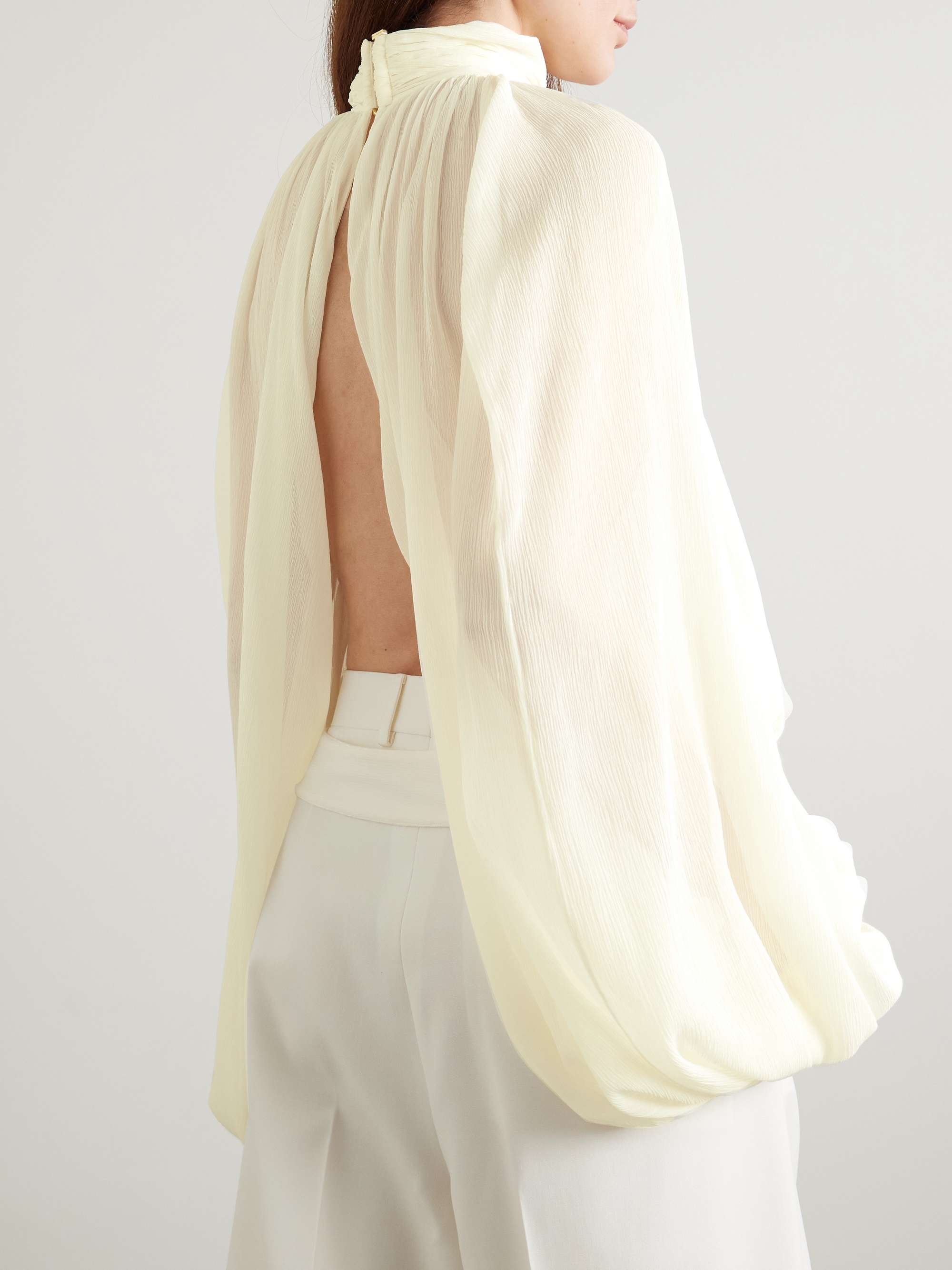 Open-back gathered silk-crepon blouse view
