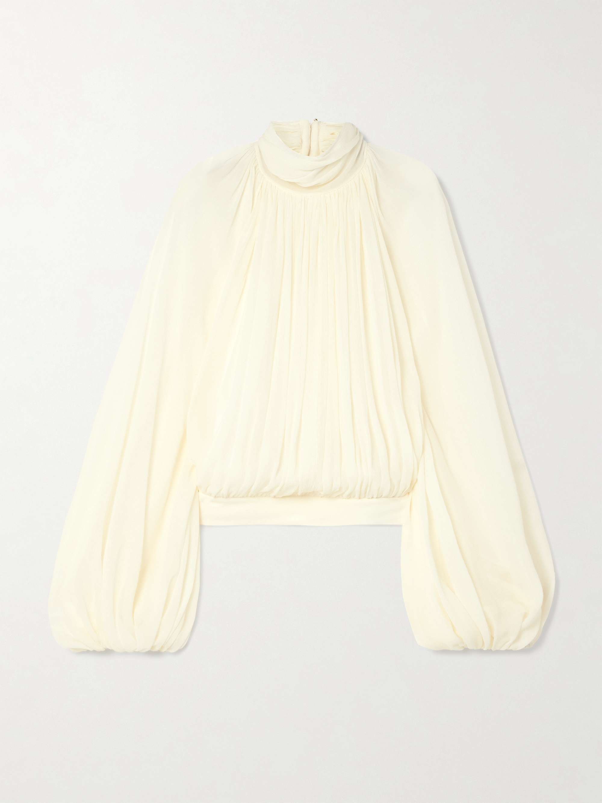 Open-back gathered silk-crepon blouse view