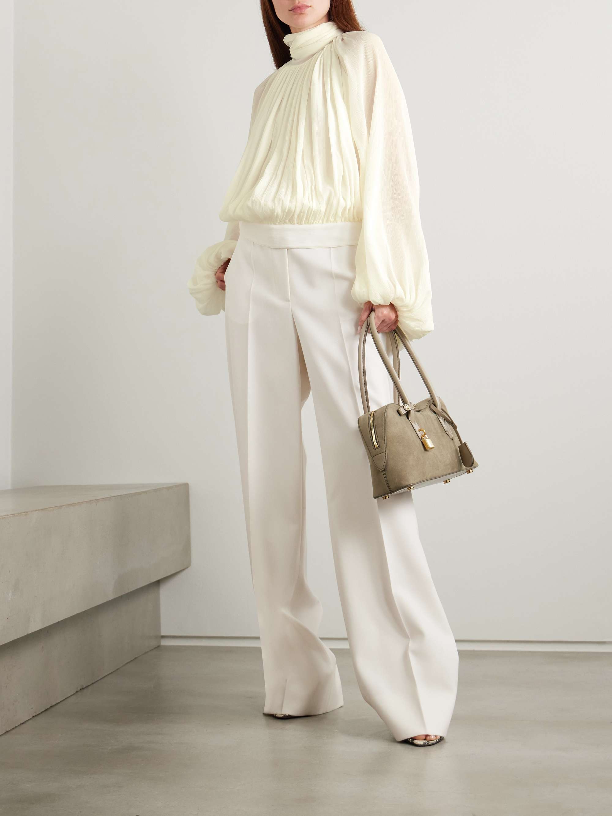 Open-back gathered silk-crepon blouse view