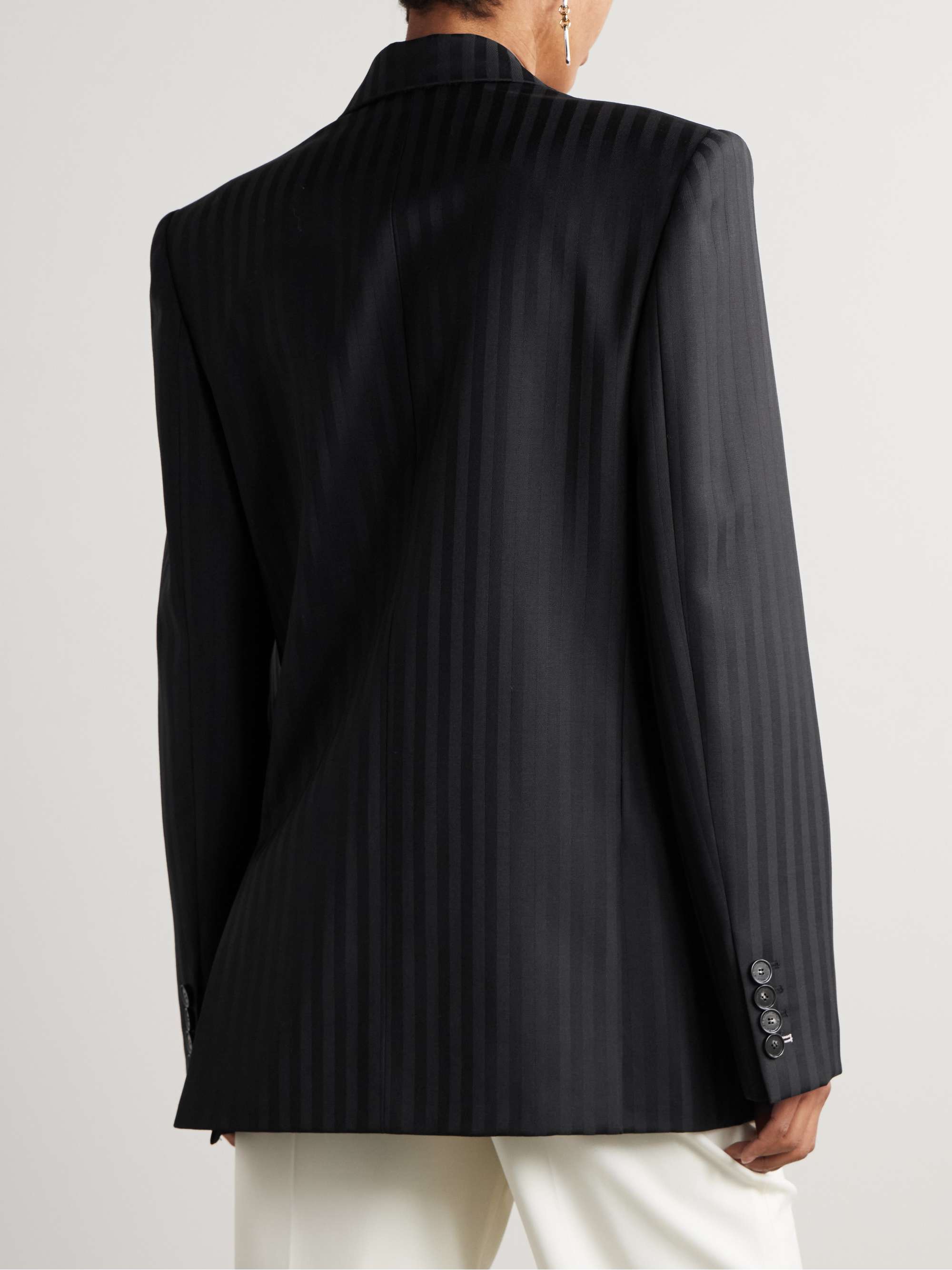 Oversized double-breasted striped wool blazer view