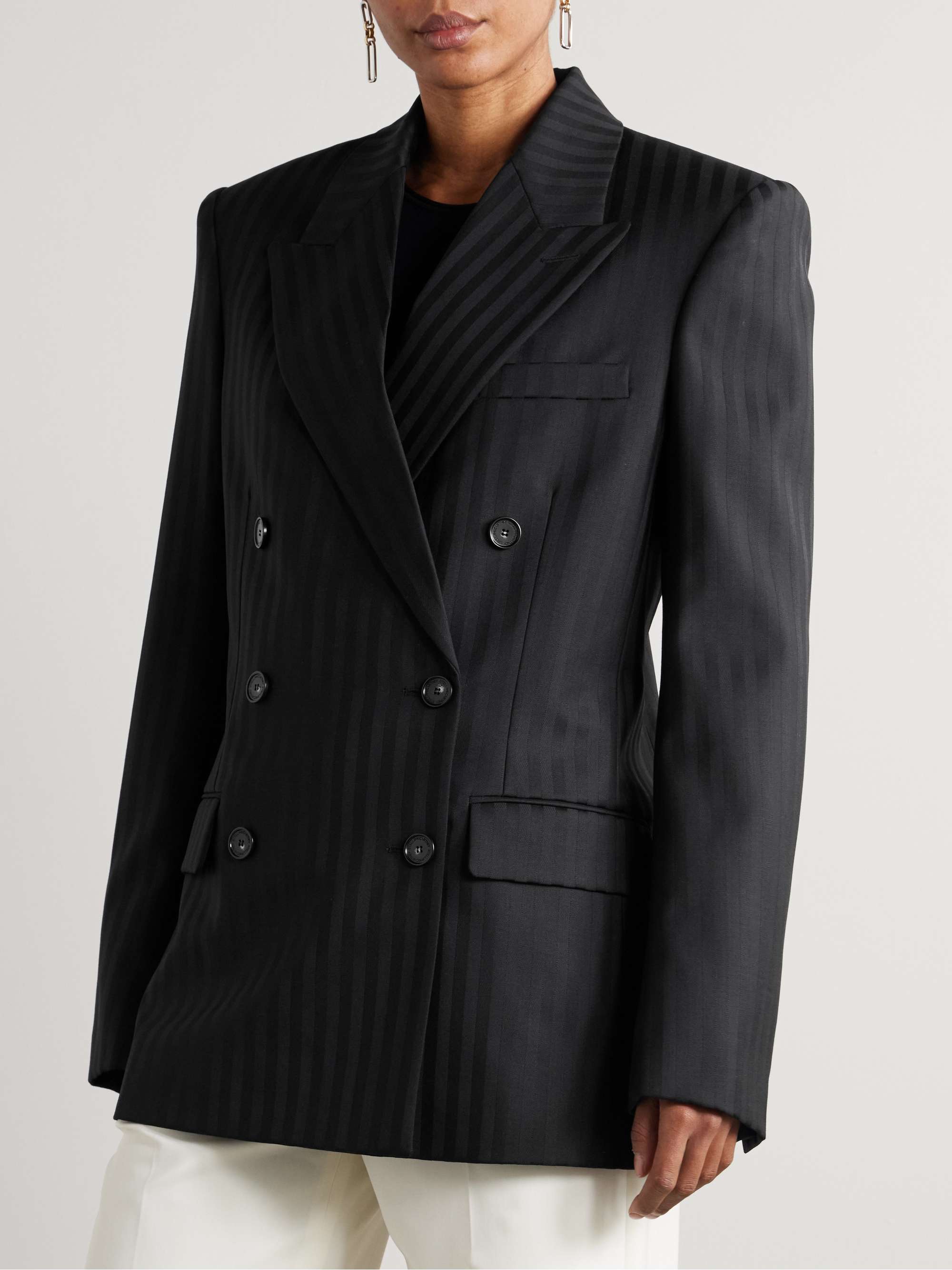 Oversized double-breasted striped wool blazer view