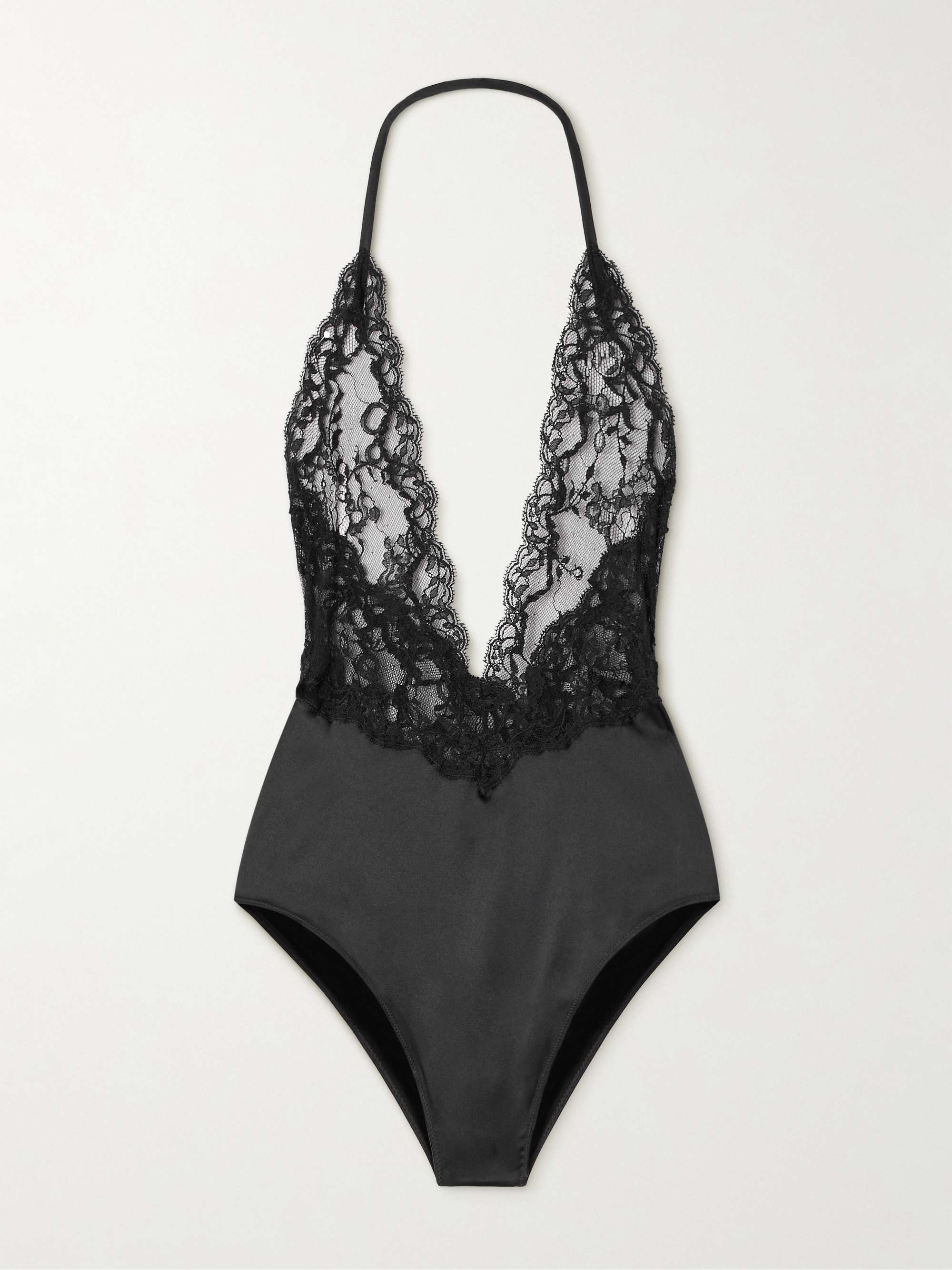 Lace and satin halterneck bodysuit view