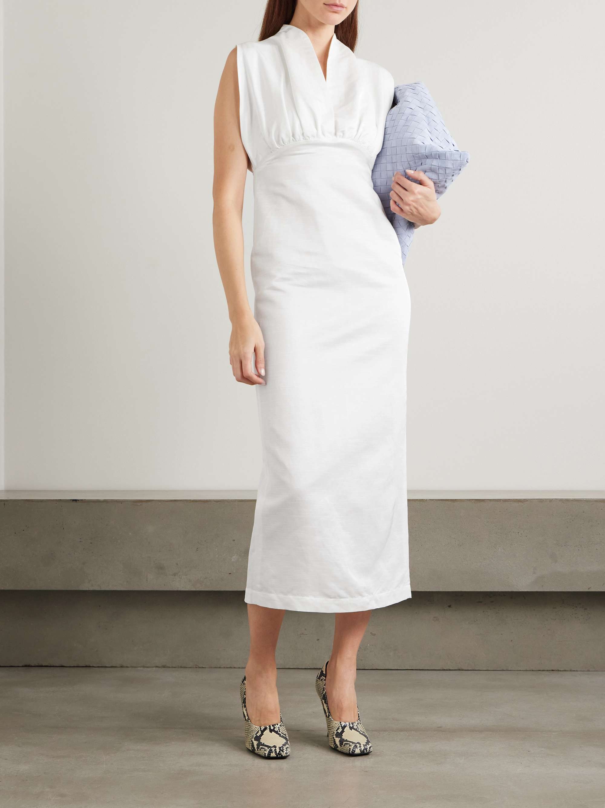 Paz gathered textured-woven midi dress view