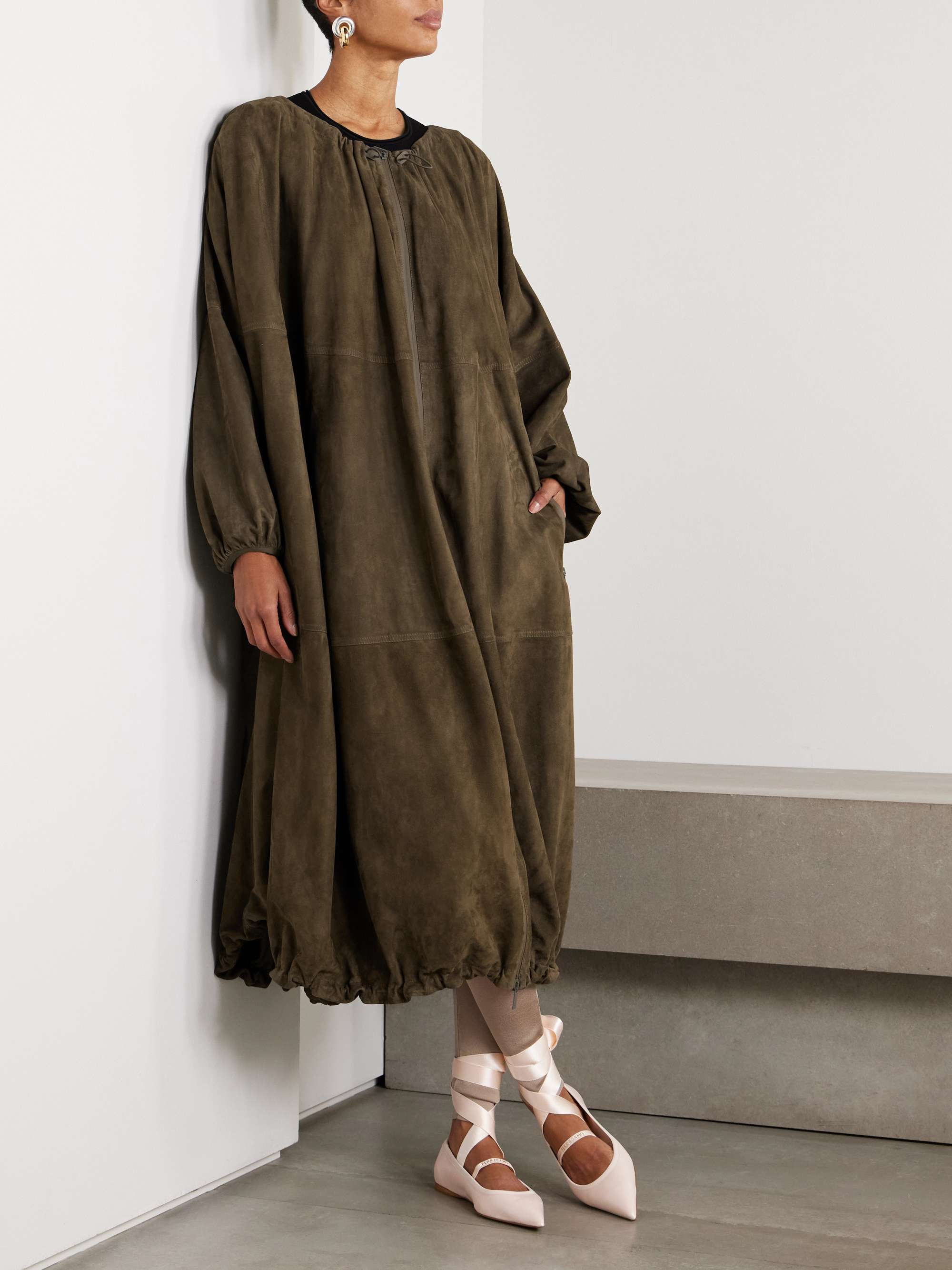 Oversized paneled suede coat view