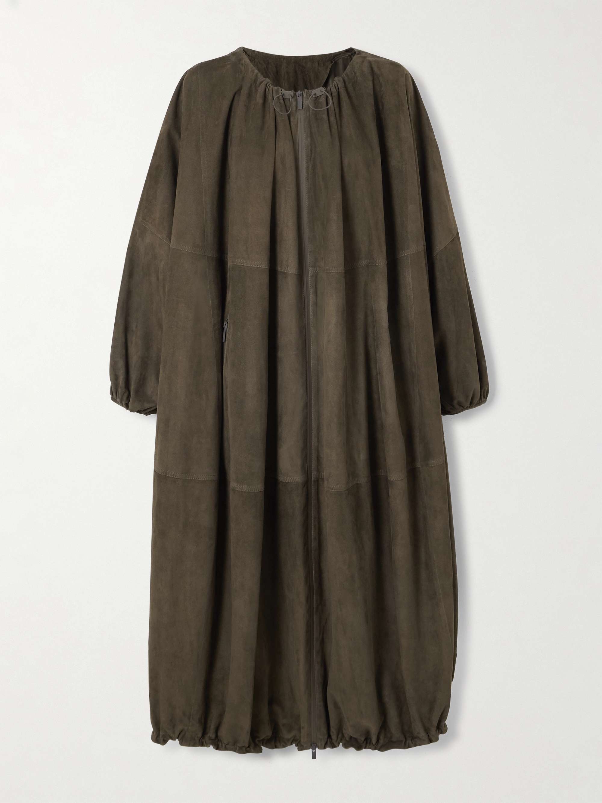 Oversized paneled suede coat view