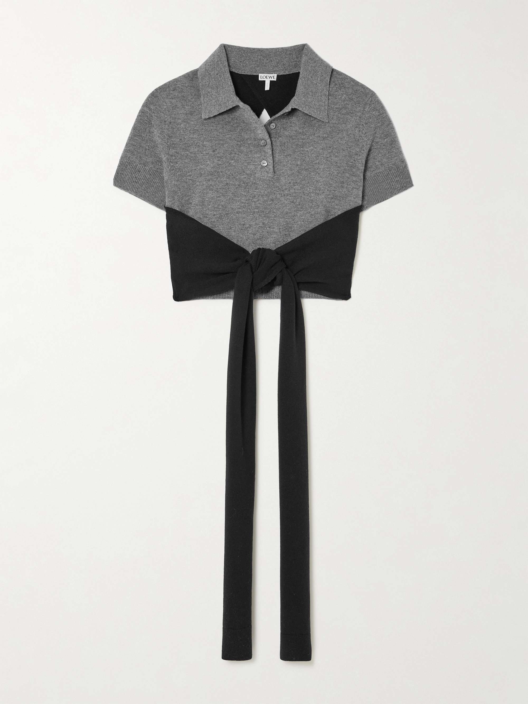 Cropped open-back tie-front wool-blend polo shirt view