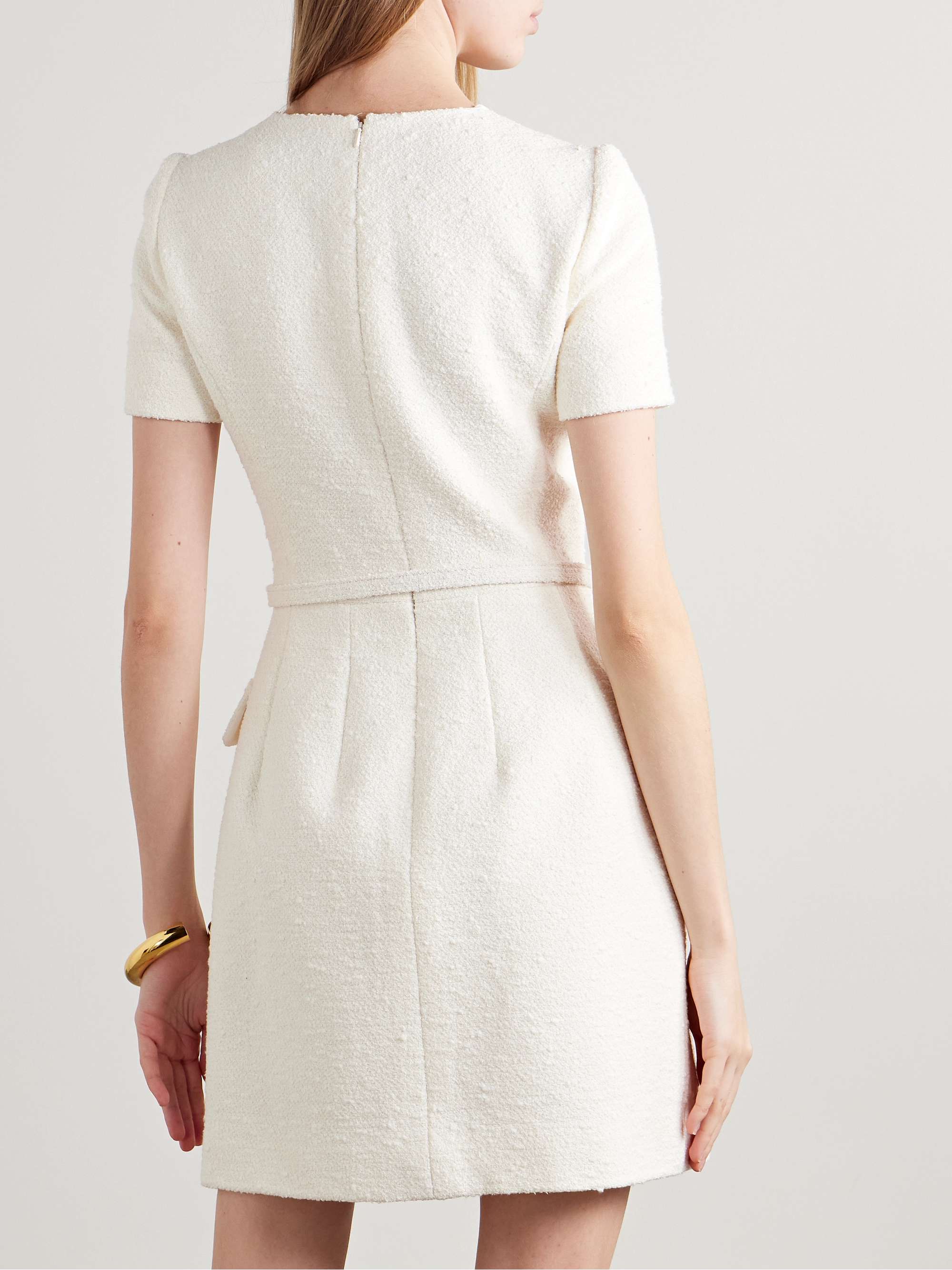 Belted embellished cotton-blend tweed mini dress view
