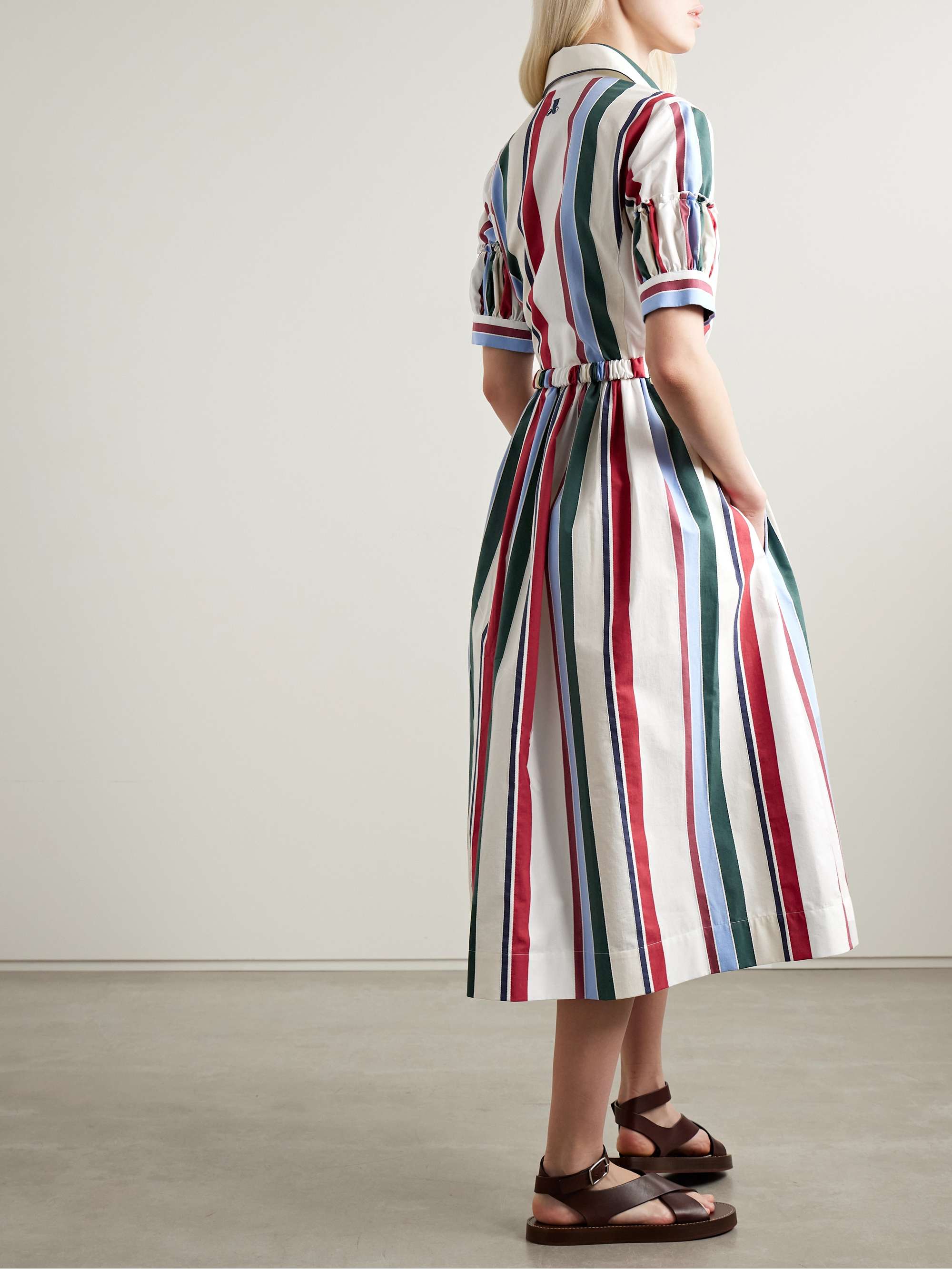 Libertine belted gathered striped cotton-blend poplin midi shirt dress view