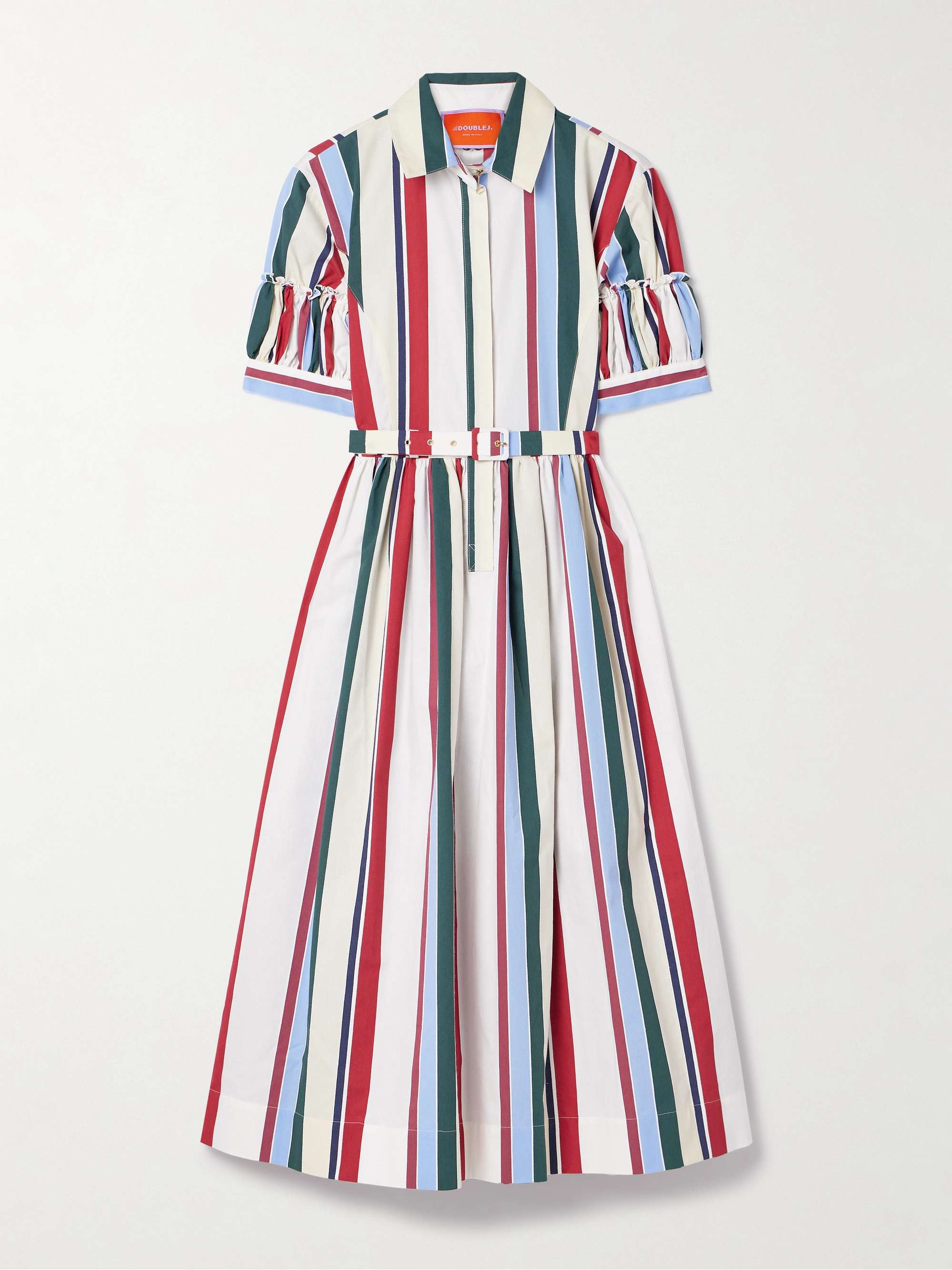 Libertine belted gathered striped cotton-blend poplin midi shirt dress view