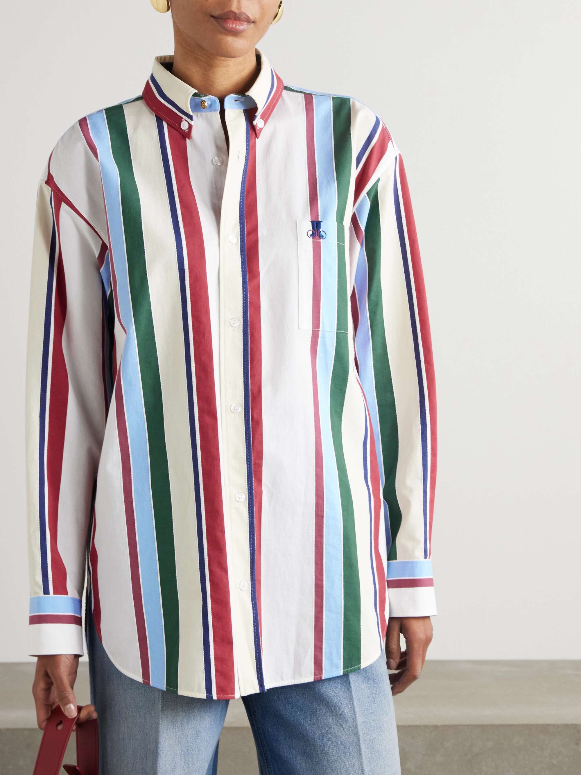 Better Than Your Boyfriend striped cotton-blend poplin shirt view