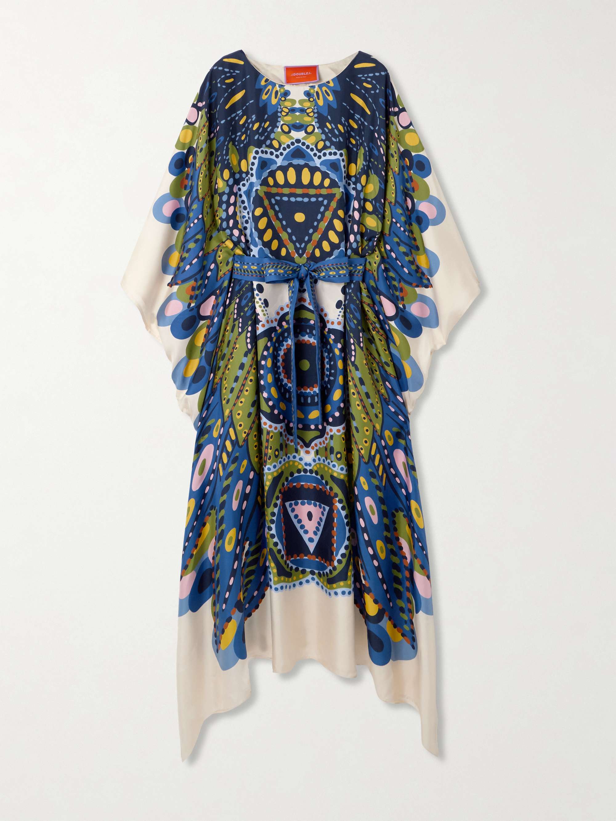 Belted printed silk-twill kaftan view