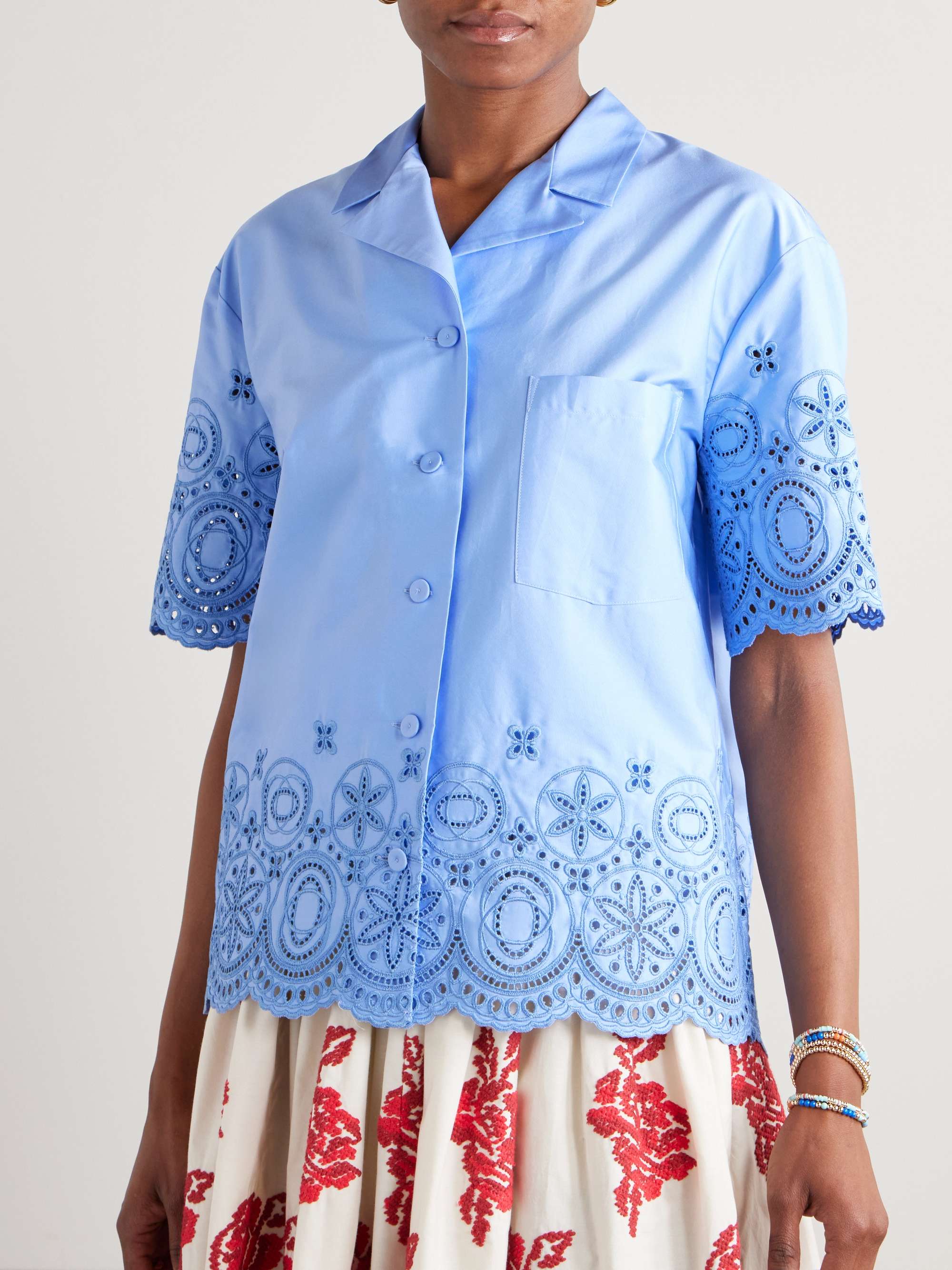 Scalloped broderie anglaise cotton-blend shirt view