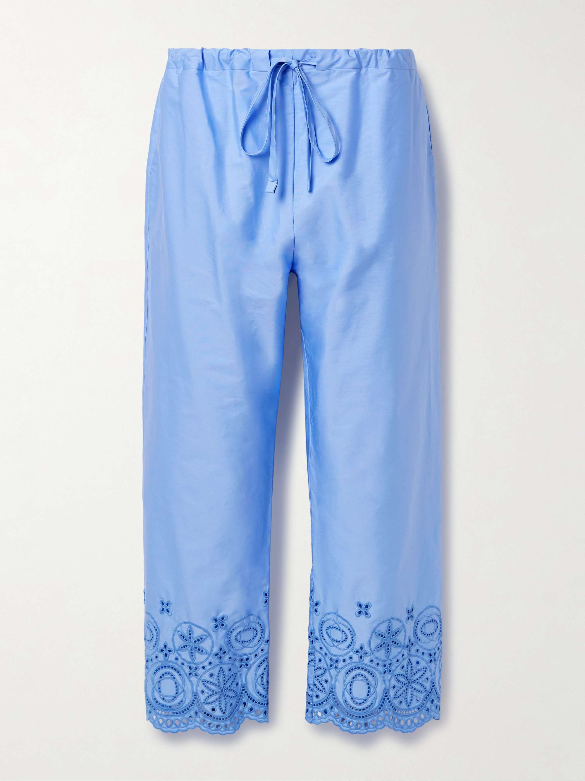 Broderie anglaise cotton-blend poplin straight-leg pants view