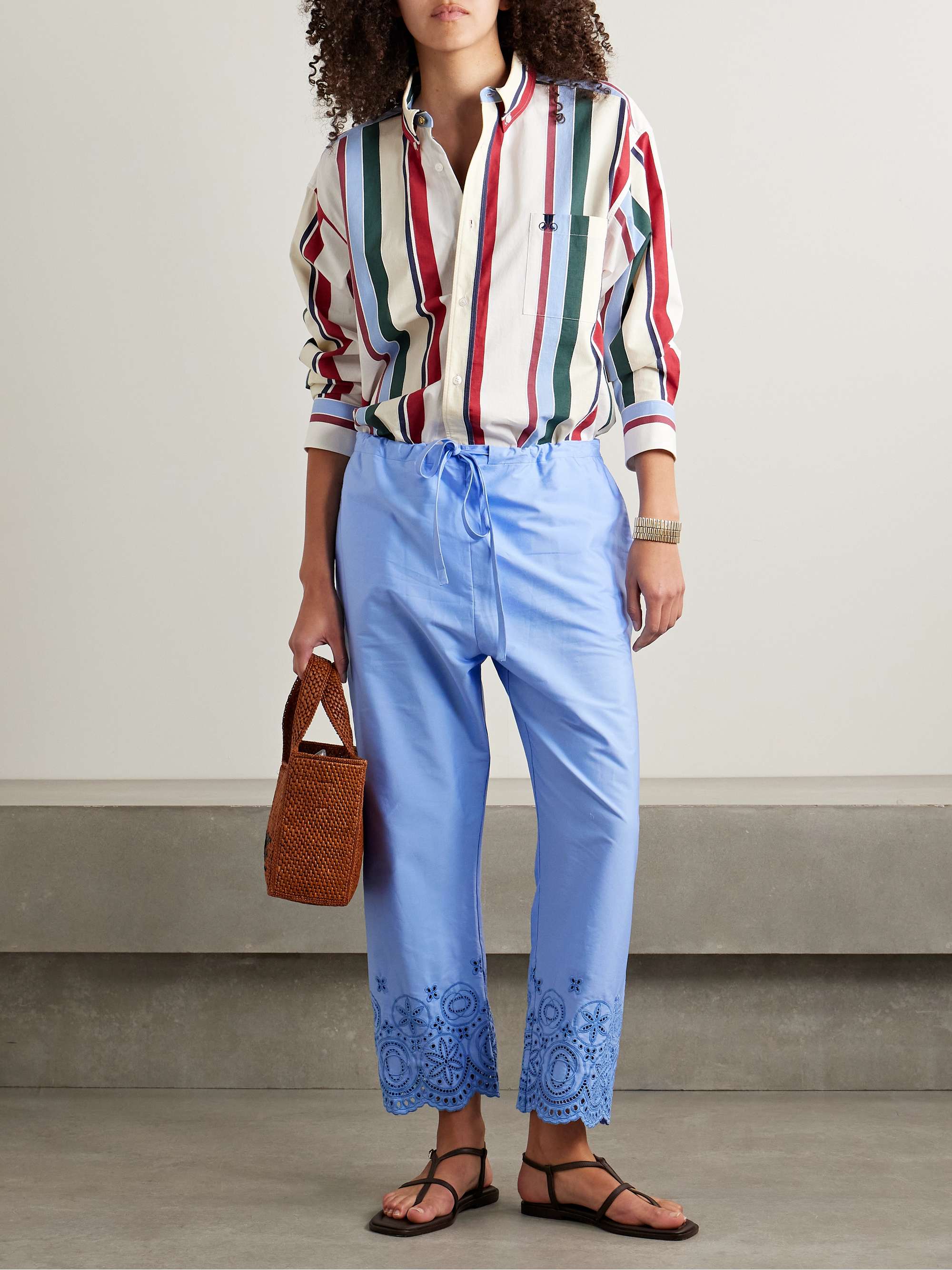 Broderie anglaise cotton-blend poplin straight-leg pants view