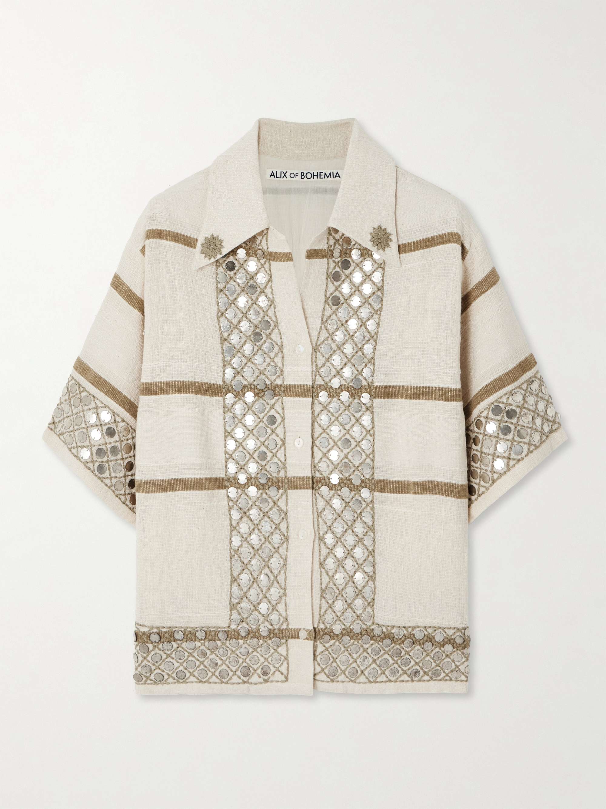 Stevie embellished striped cotton-blend gauze shirt view
