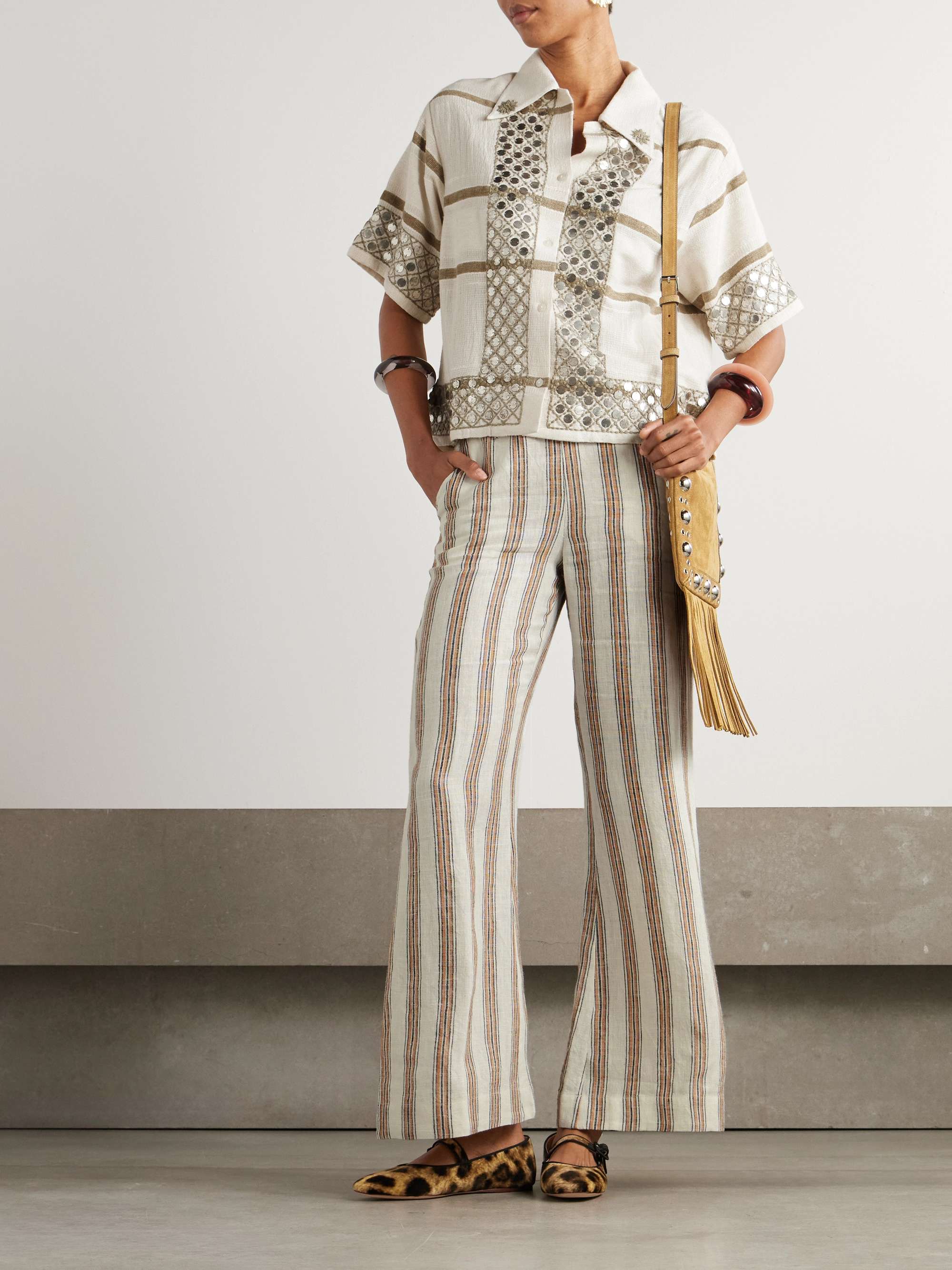 Charlie Desert striped linen flared pants view