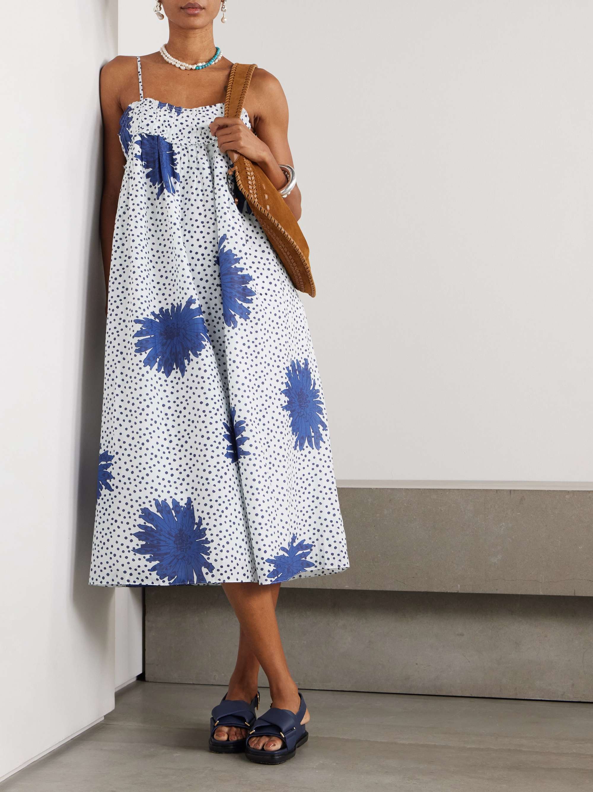 Eden printed cotton and silk-blend midi dress view