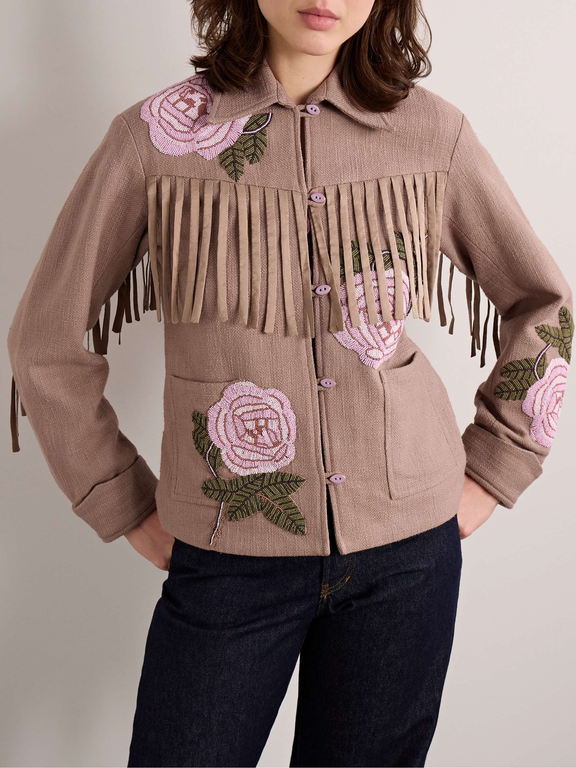 Jude fringed bead-embellished cotton-canvas jacket view