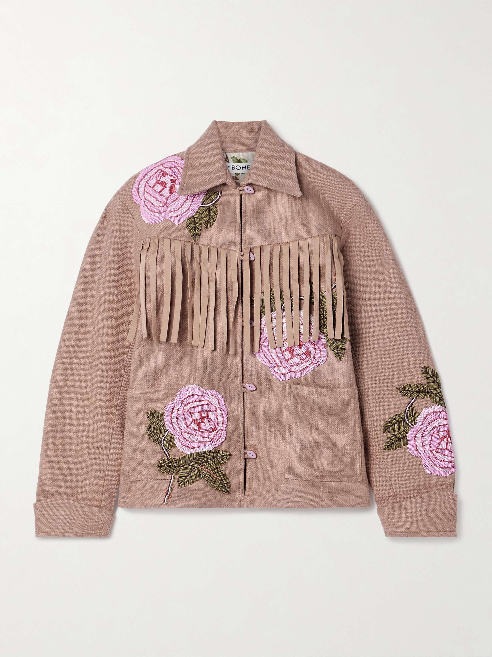 Jude fringed bead-embellished cotton-canvas jacket view