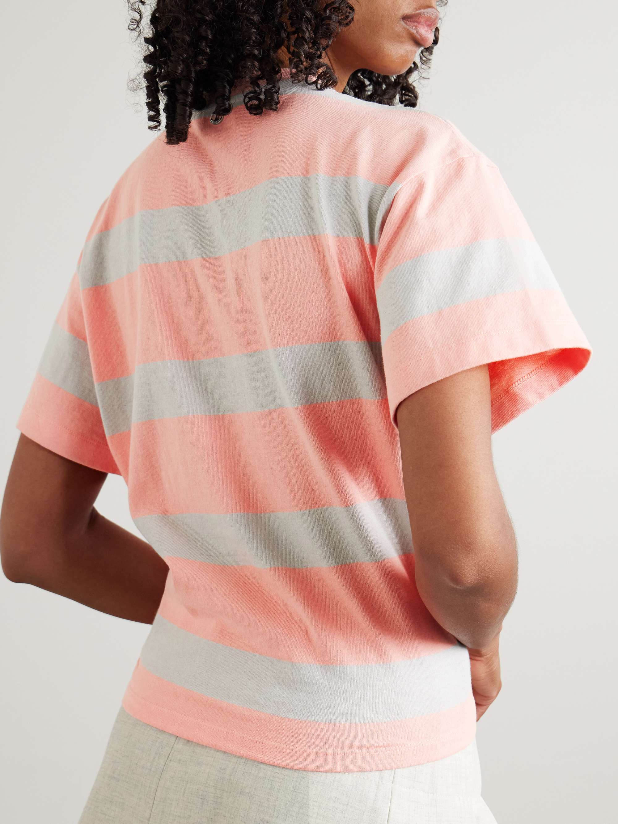 Embellished gathered striped cotton-jersey T-shirt view