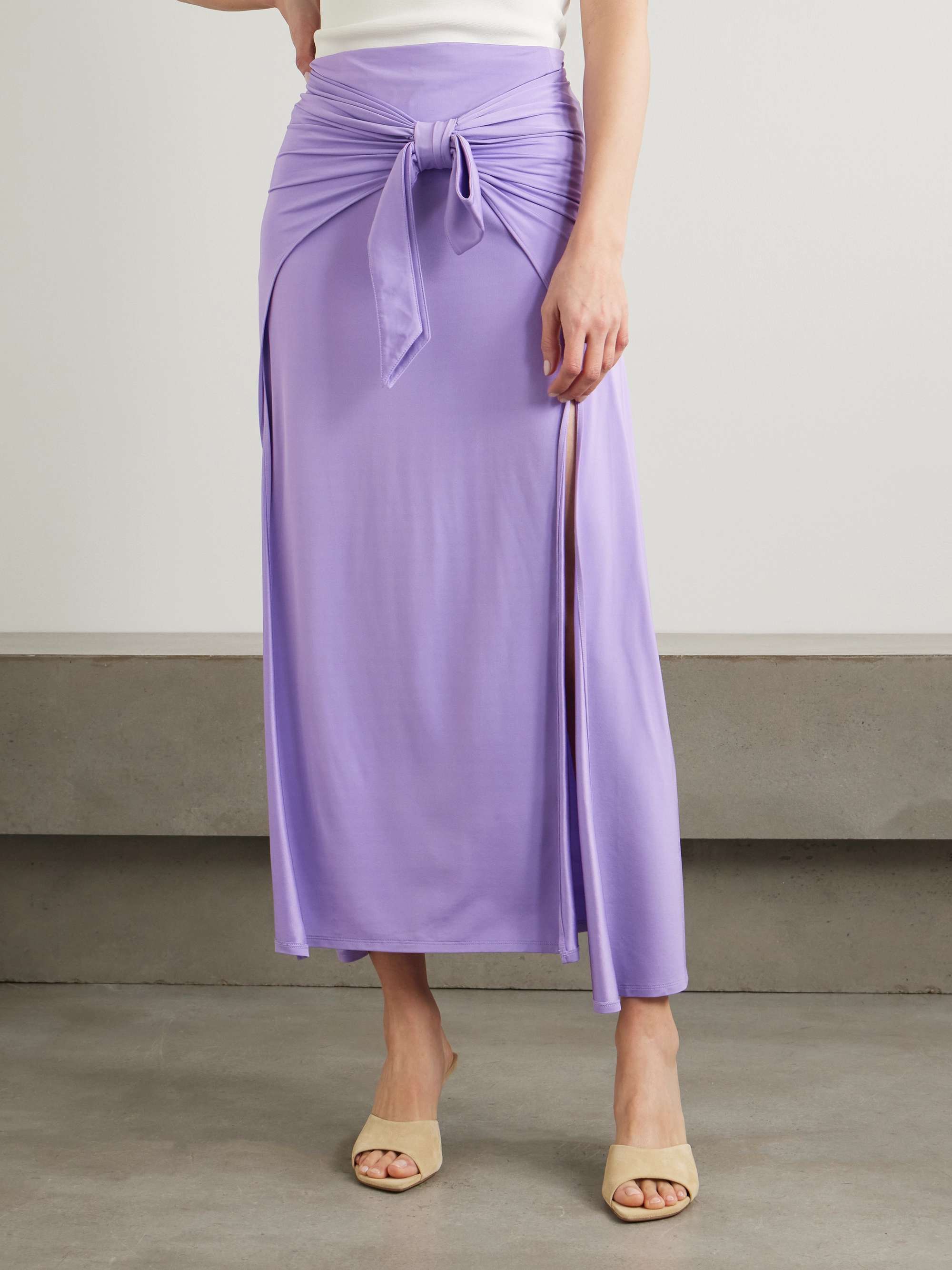 Knotted gathered stretch-jersey maxi skirt view