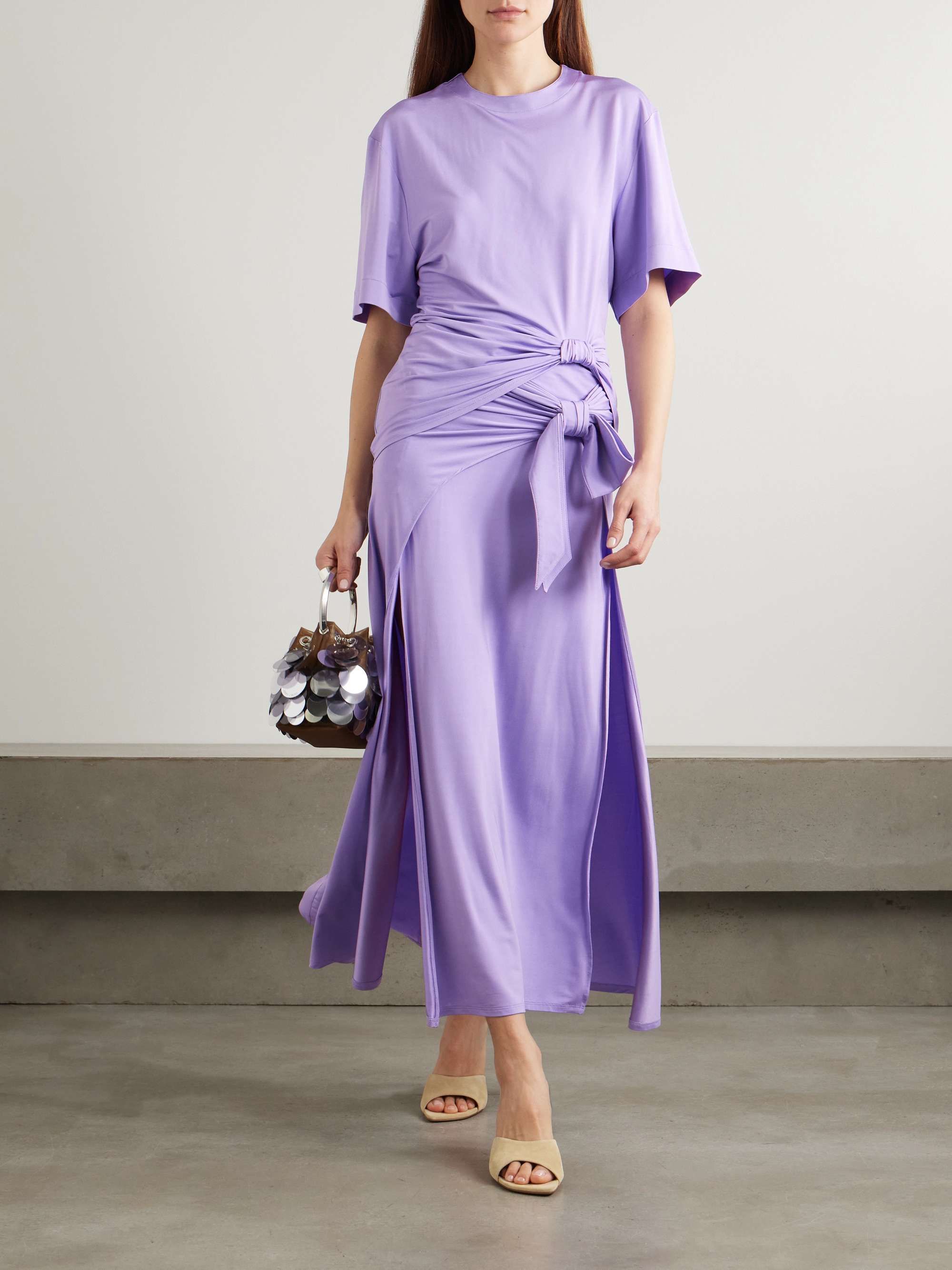 Knotted gathered stretch-jersey maxi skirt view