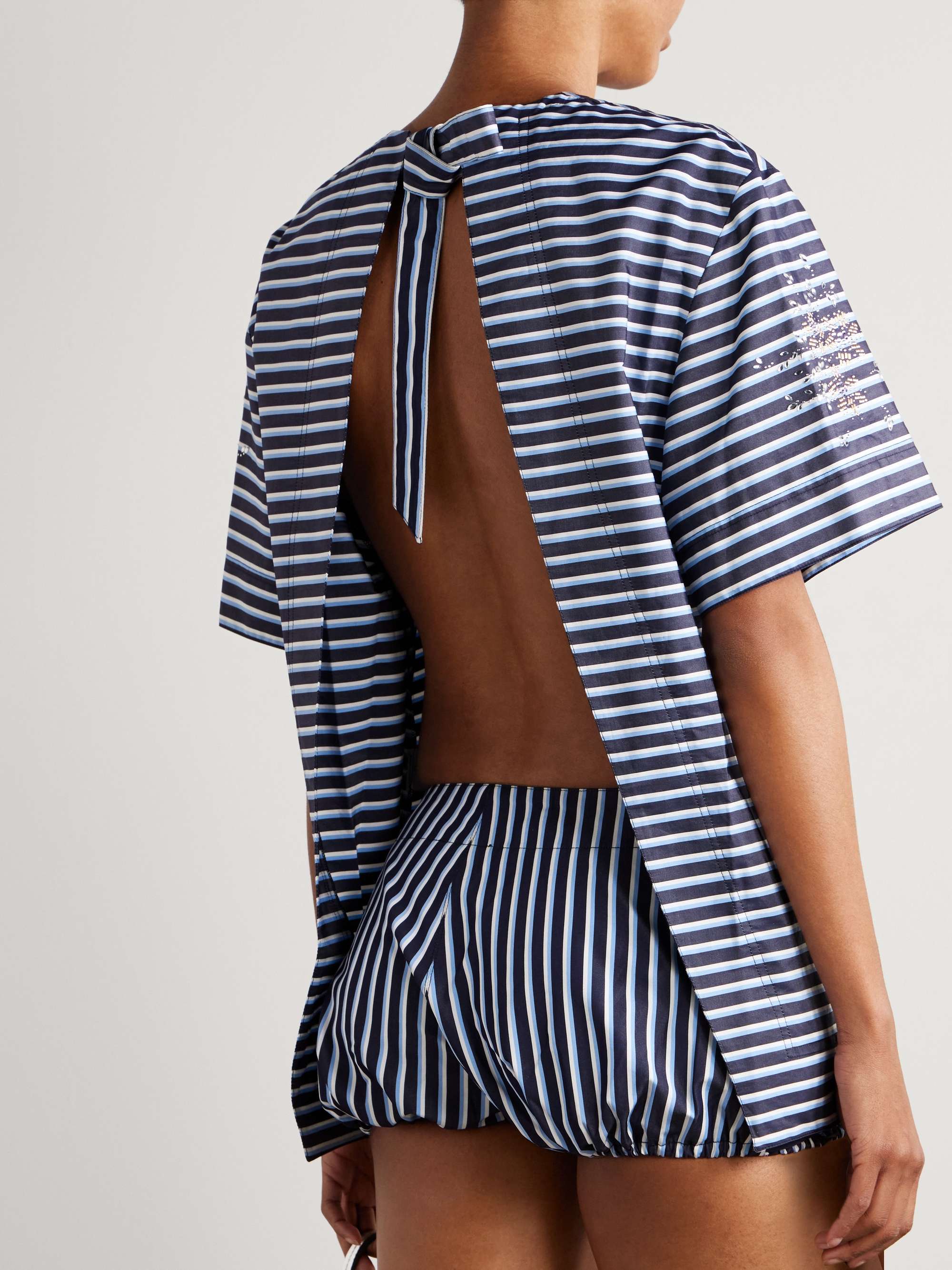 Open-back embellished striped cotton-jersey T-shirt view