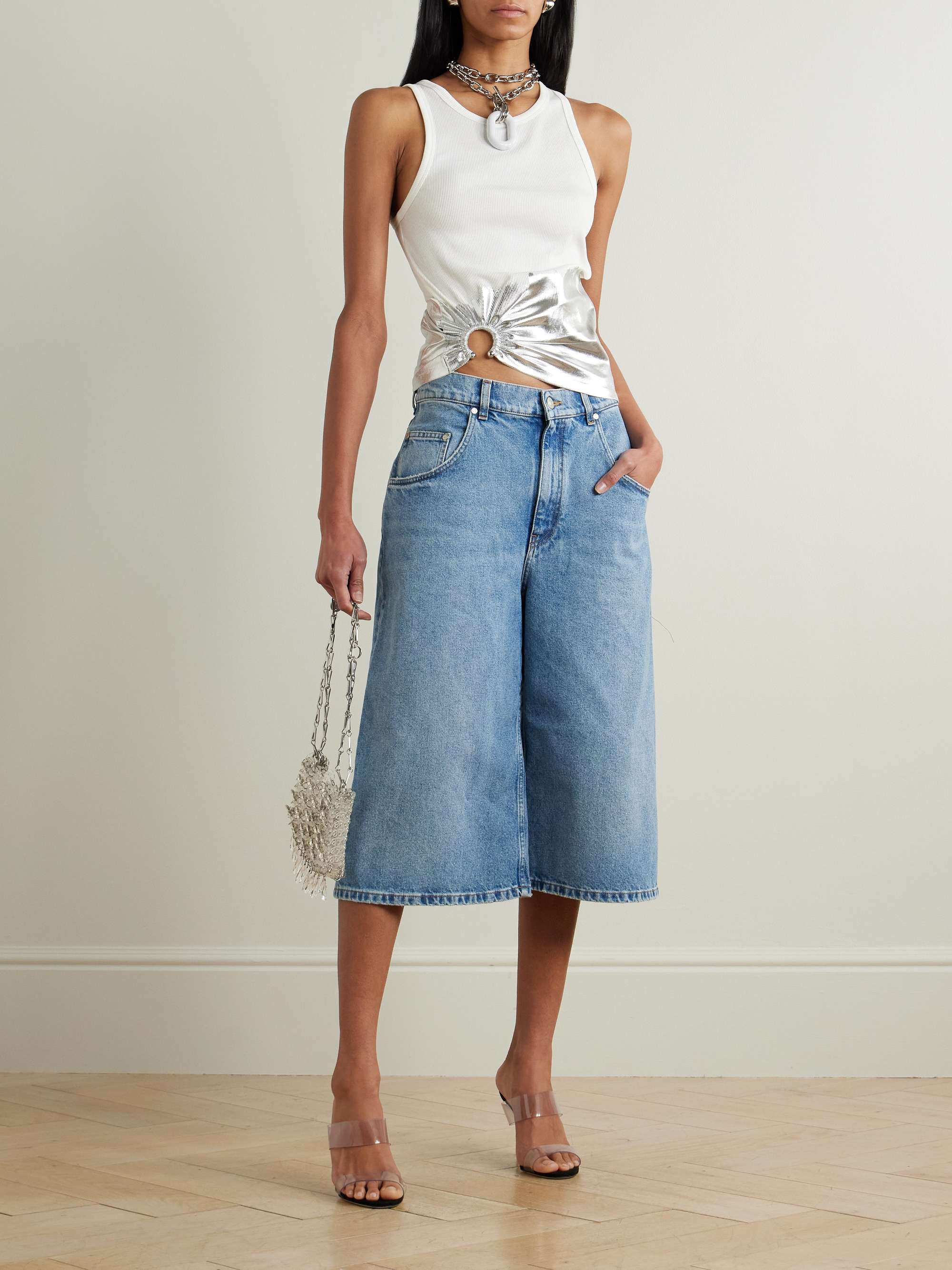 Embellished metallic ribbed stretch-cotton jersey tank view