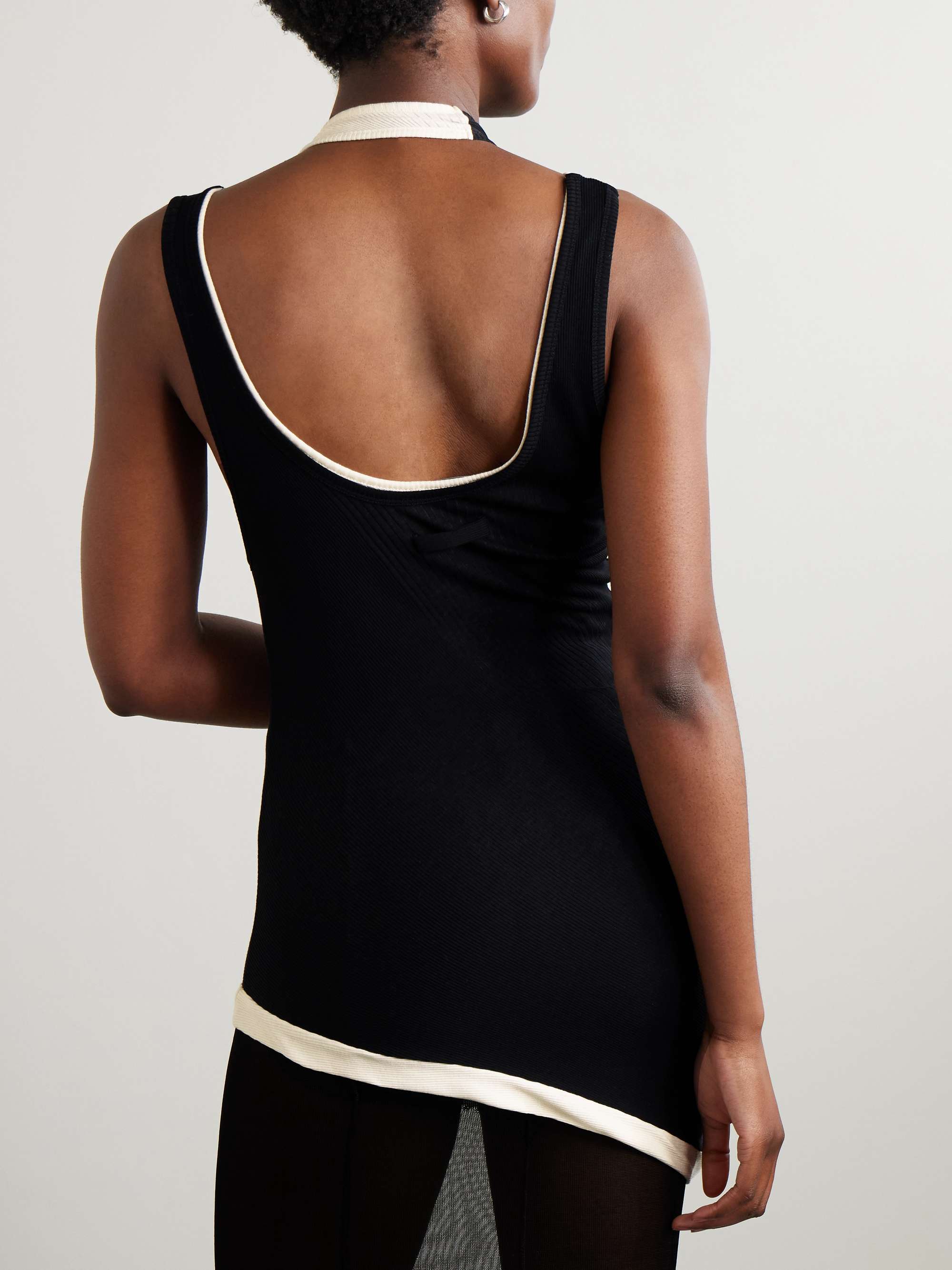 Asymmetric layered buckled ribbed cotton-jersey tank view