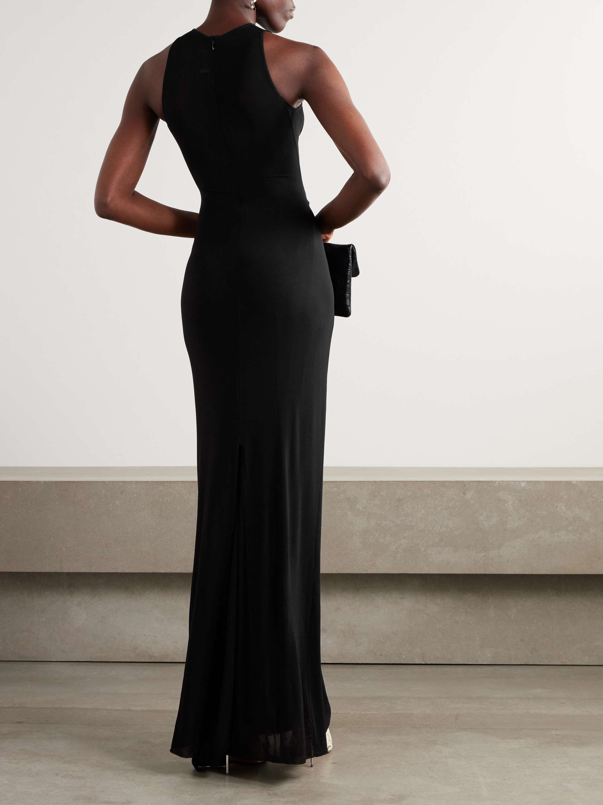 Paneled tulle maxi dress view