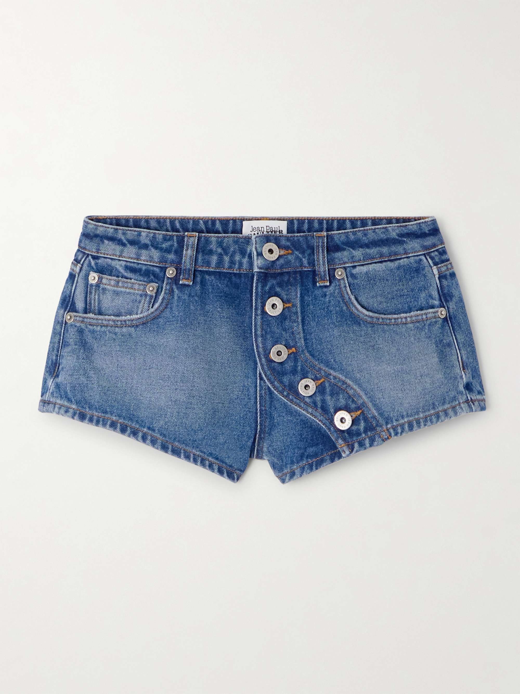 Asymmetric denim shorts view