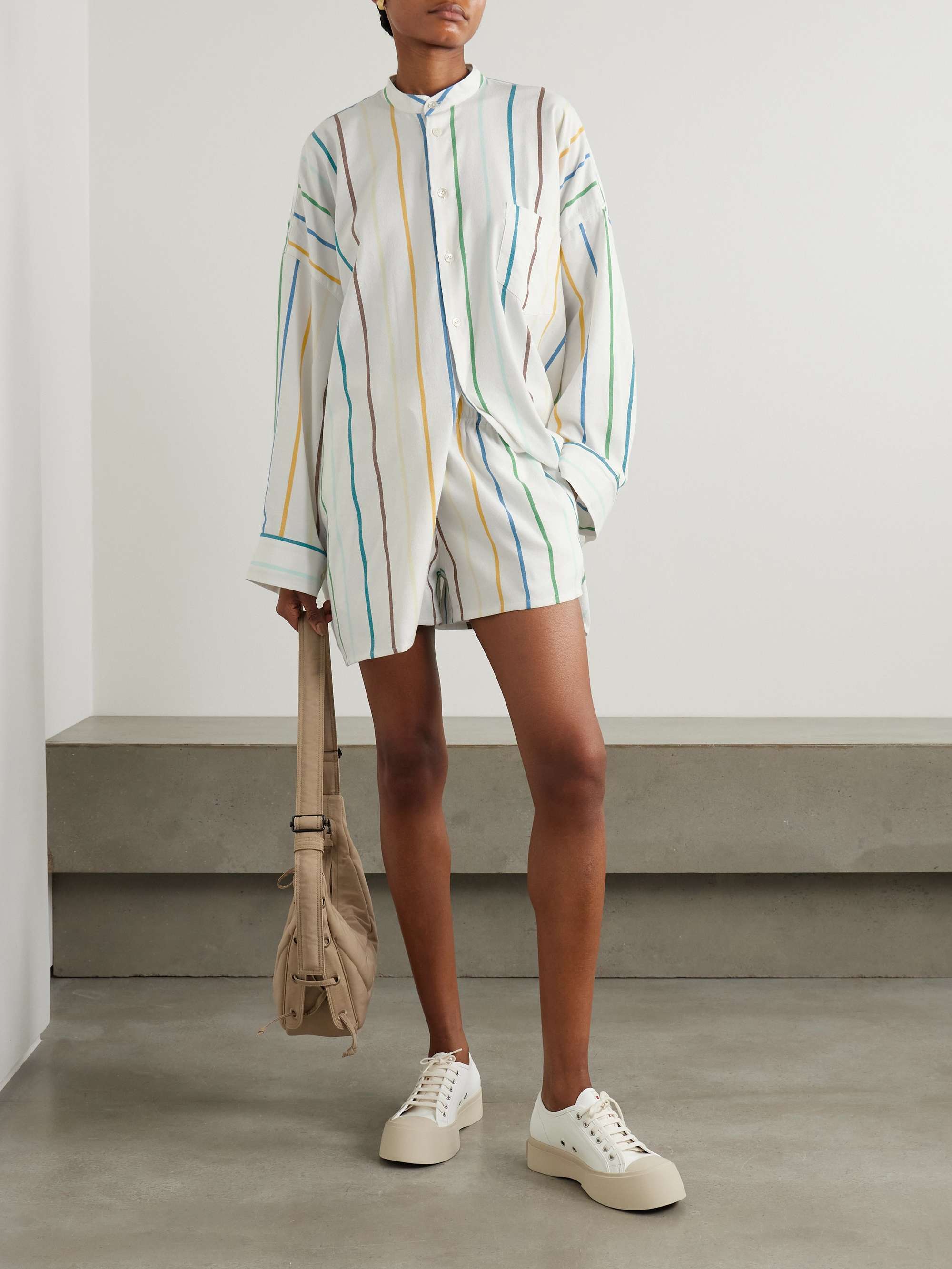 Oversized striped cotton-blend shirt view